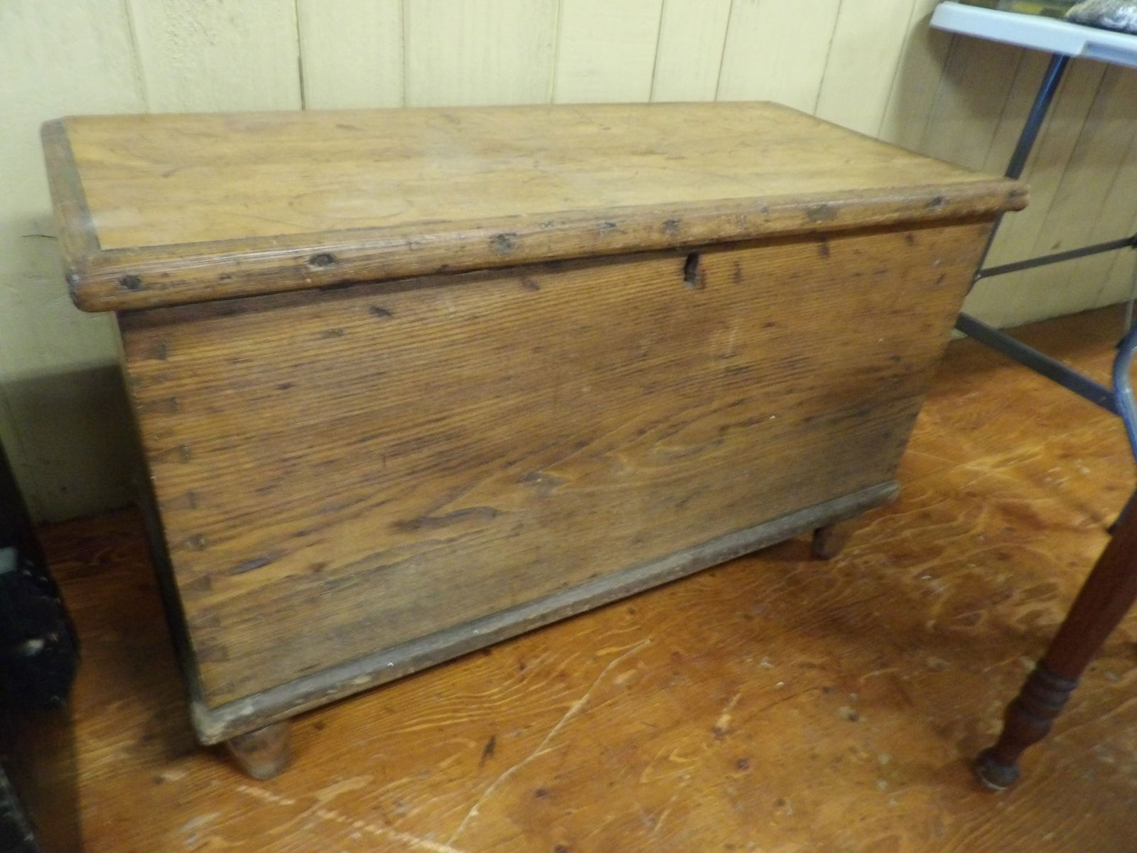 Antique Blankt Chest: 39" Antique Pine Blanket Chest with Dovetail Corners. All measurements approximate. Please see photos for condition and details. Selling as is from 04281.