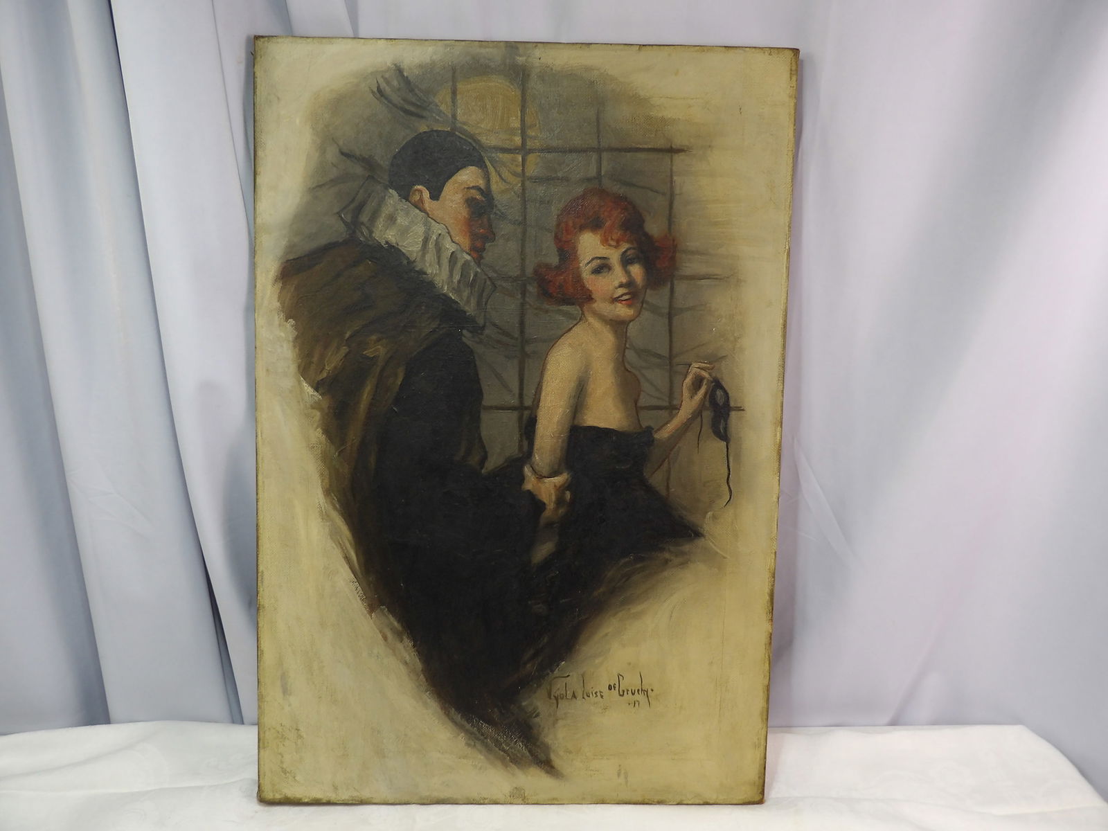 Oil Painting: 18" x 26" 1917 Oil Painting , Vyola Luise Gruely. Possibly Done by an Art Student at Fenway School or Illustration, Boston. All measurements approximate. Please see photos for condition and
