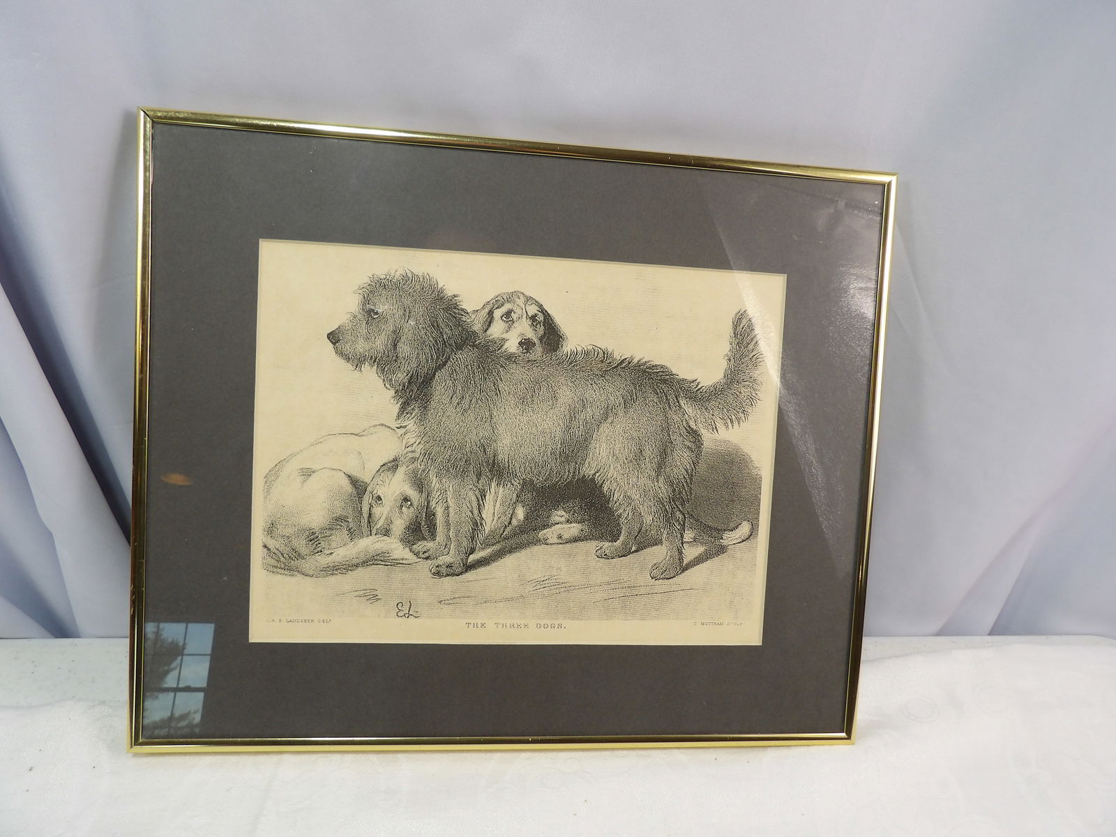 Framed Print/Sketch: Print "The Three Dogs" Sketch. 12" x 15". All measurements approximate. Please see photos for condition and details. Selling as is from 04281.
