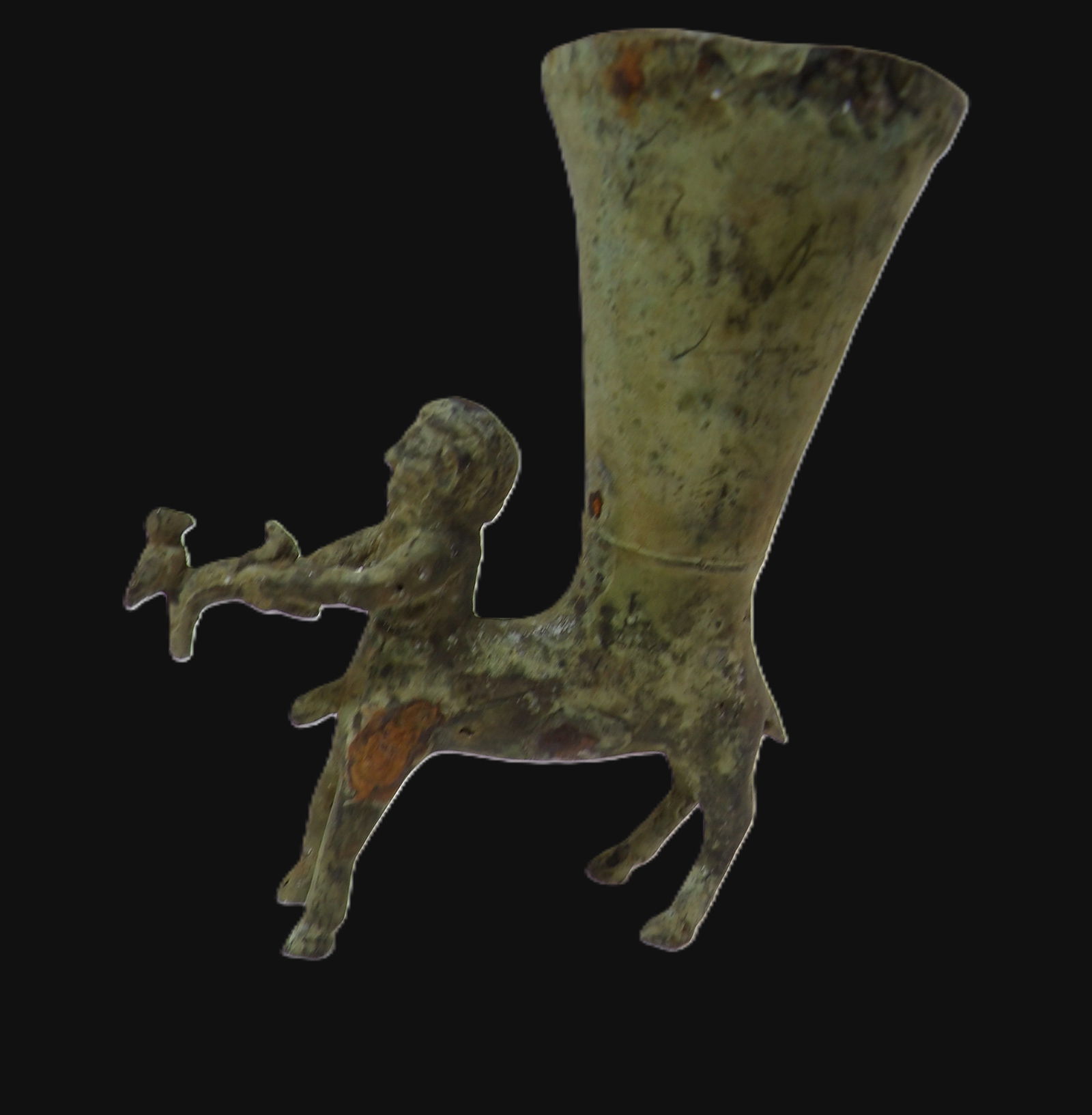 Ancient Bronze Vessel: Ancient Bronze Rhyton with Centaur, Holding a Goat. Classical Period 5th-4th Centruy B.C. ***We are Not Experts in Ancient Pieces. However, the Consignor of this Item is, and has been, a lifelong