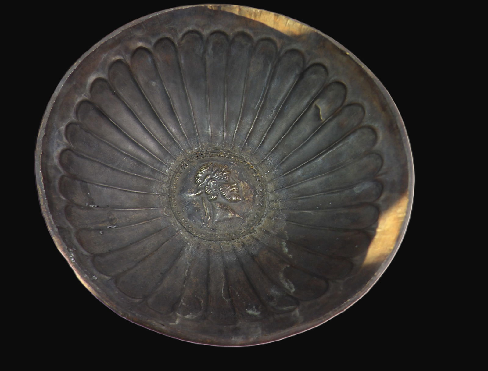 Bronze Phiale: Archaemenid Bronze Mesomphalus Phiale with Central Medallion. Persia. 550-330 B.C.E. ***We are Not Experts in Ancient Pieces. However, the Consignor of this Item is, and has been, a lifelong