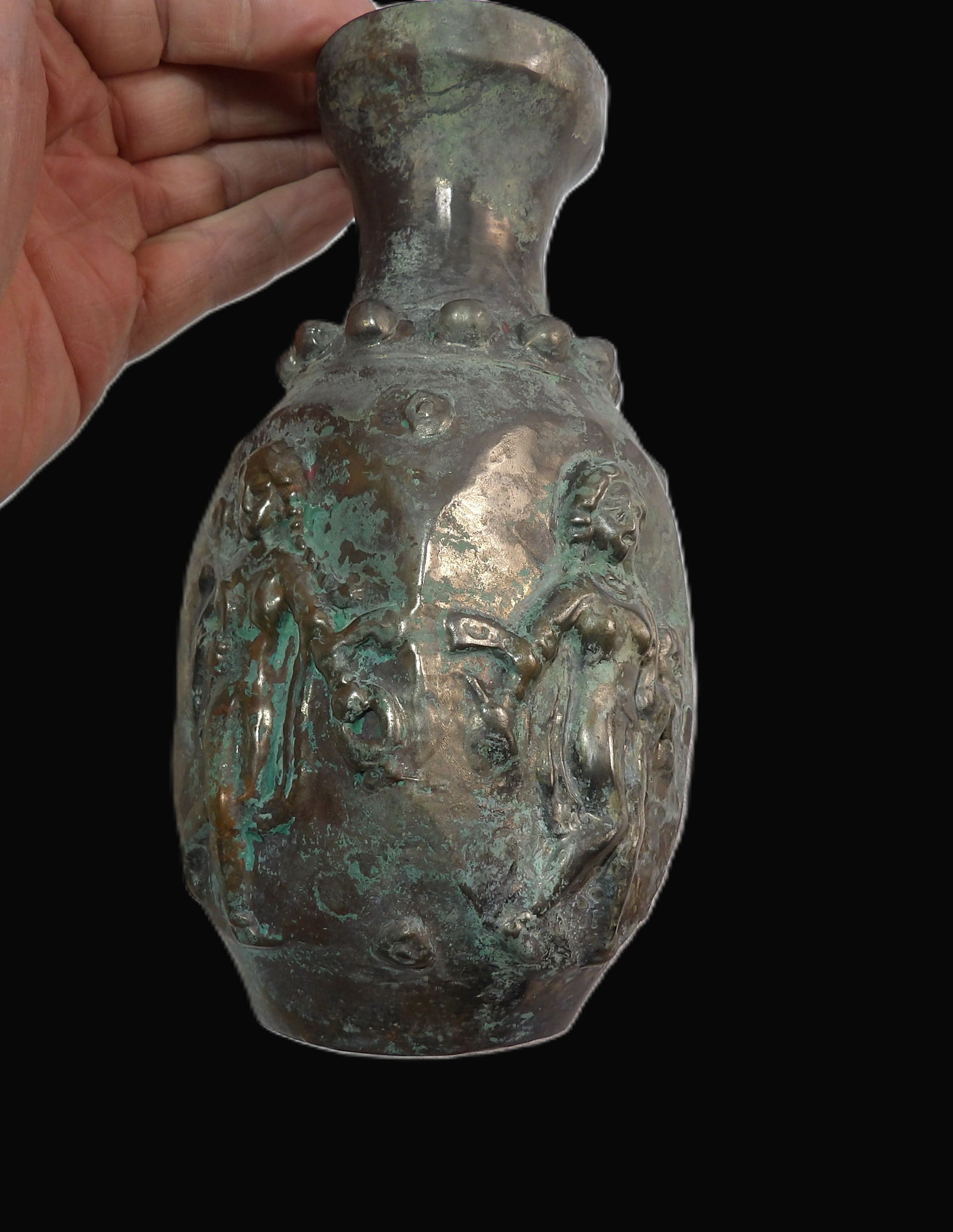 Bronze Wine Vessel: Archaic Bronze Wine Vessel wih Figures and Ornaments. Eastern Zhou Dynasty. 771-256 B.C.E. ***We are Not Experts in Ancient Pieces. However, the Consignor of this Item is, and has been, a lifelong col