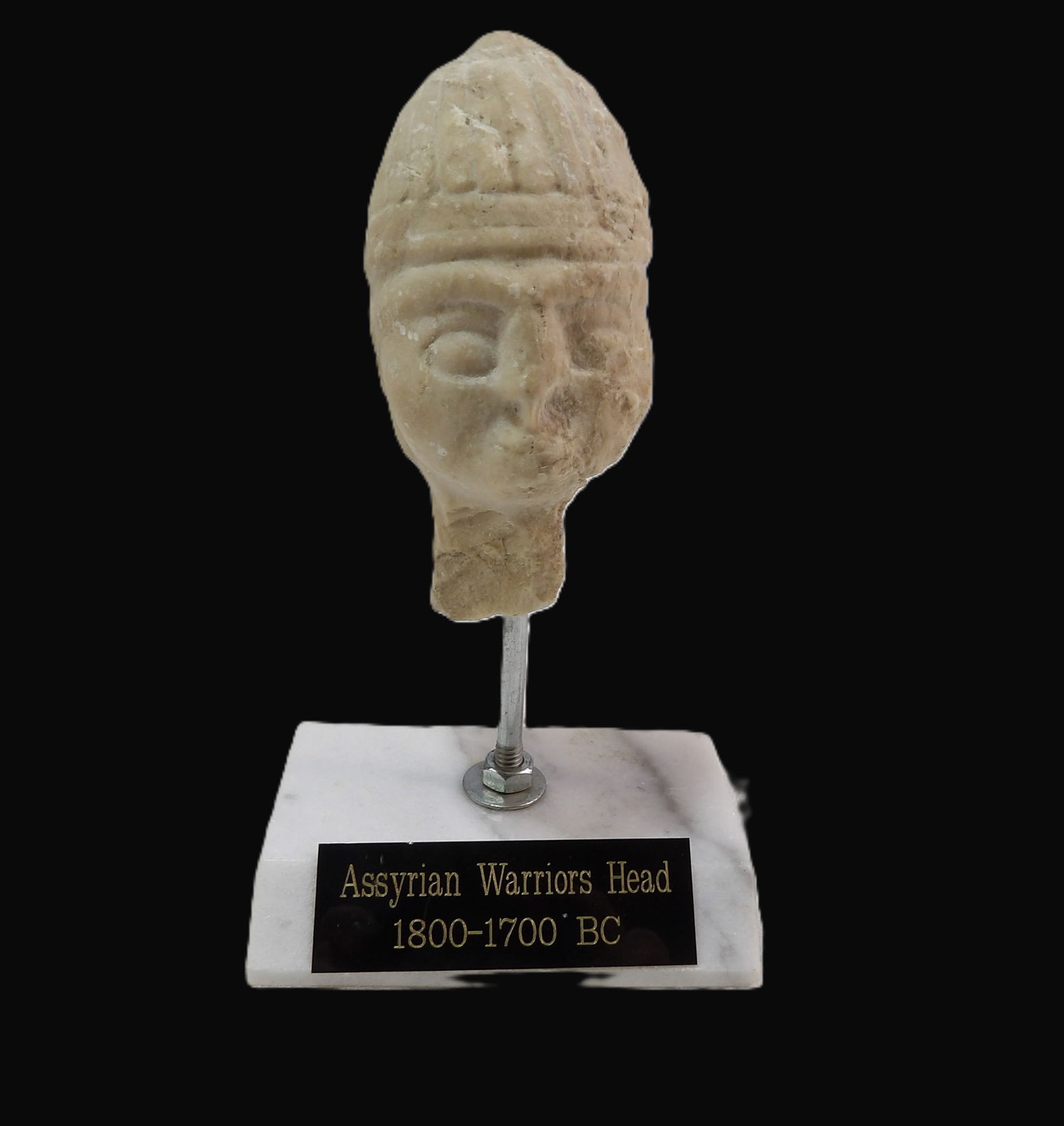 Assyrian Sculpture: Assyrian Warriors Head Sculpture. Bronze Age. 1800-1700 B.C. ***We are Not Experts in Ancient Pieces. However, the Consignor of this Item is, and has been, a lifelong collector of Antiquities.