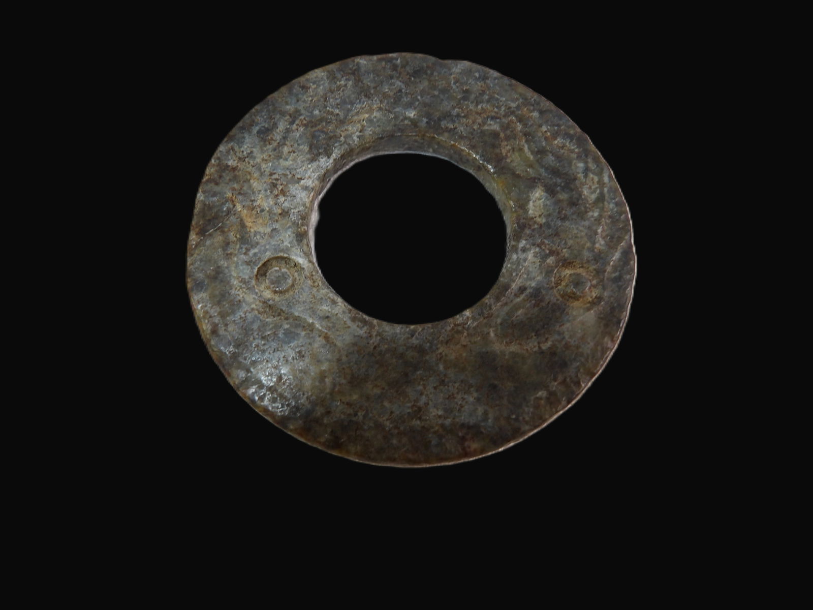 Stone Bi Disc: Neolithic Jade/Stone Bi Disc. Likely China. 1700 B.C. ***We are Not Experts in Ancient Pieces. However, the Consignor of this Item is, and has been, a lifelong collector of Antiquities. This Item