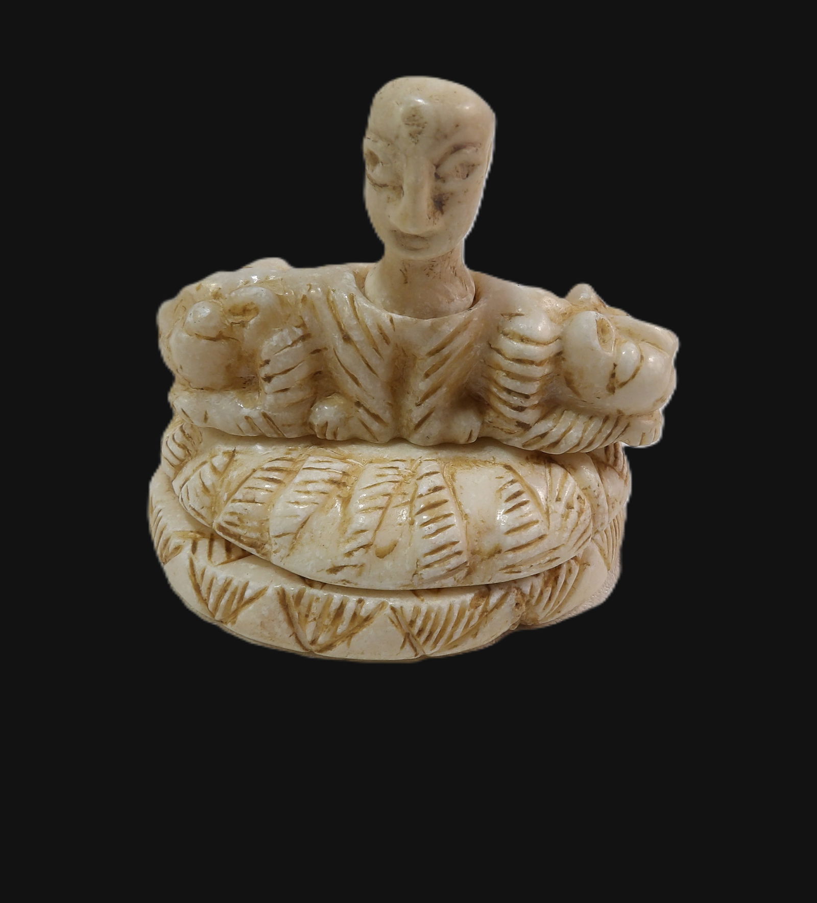 Bactrian Squatting Figurine: Bactrian Squatting Figurine with Animal Supports. Bactria-Margiana 2100-1800 B.C E. ***We are Not Experts in Ancient Pieces. However, the Consignor of this Item is, and has been, a lifelong