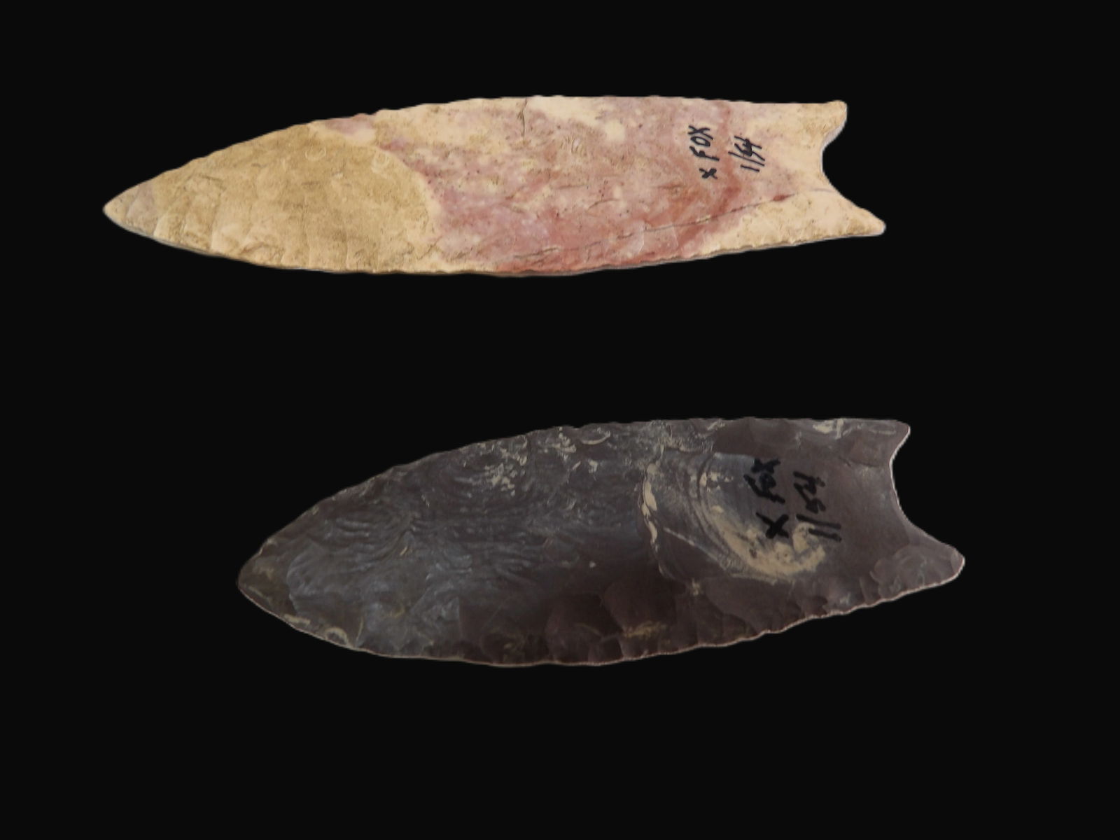 Two Early Spear Points: Two Early Native American Spear Points. All measurements approximate. Please see photos for condition and details. Selling as is from 04281.