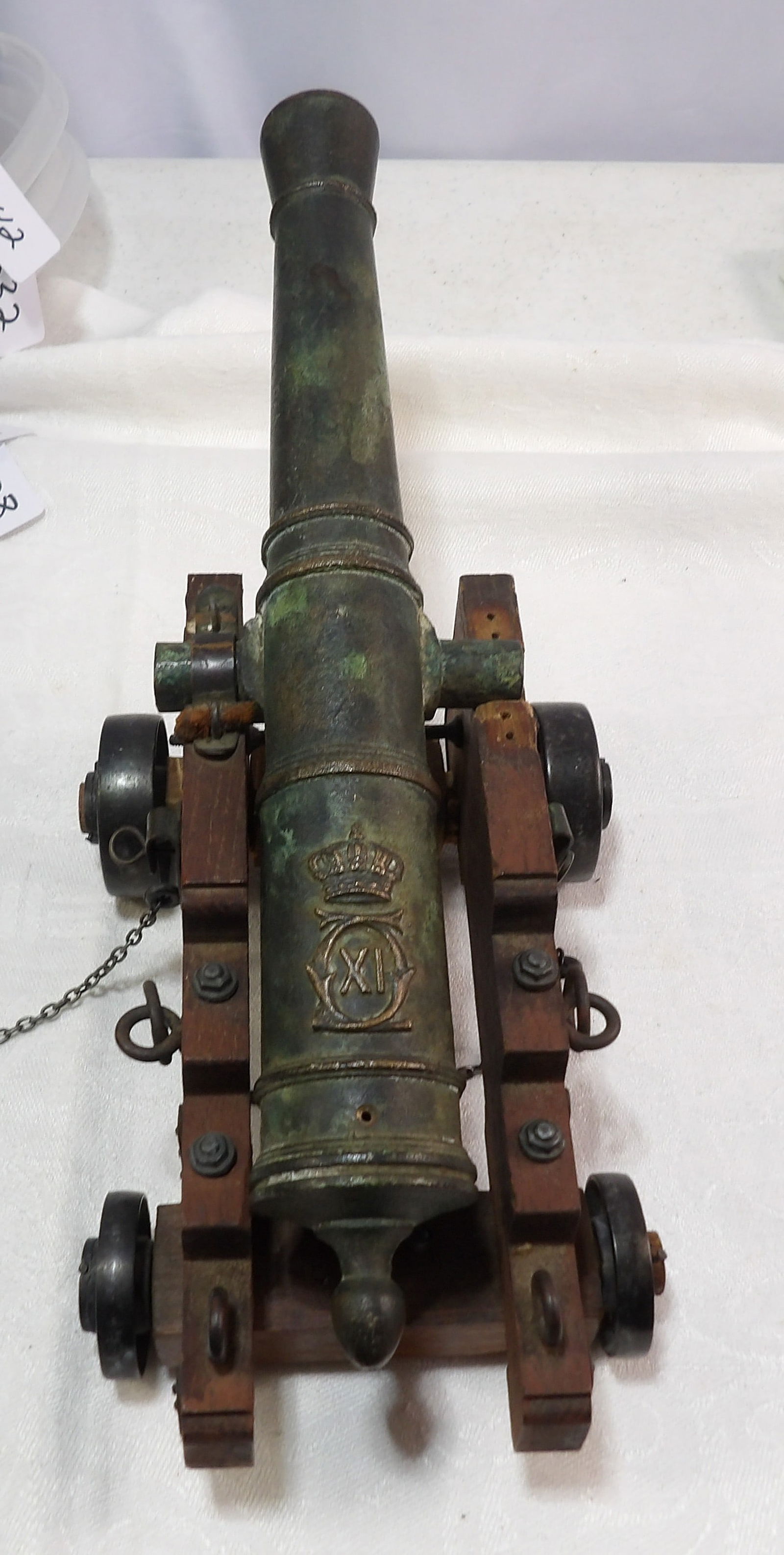 Antique Signal Cannon: Antique Bronze Signal Cannon with Royal insignia. Late 17th-Early 18th Century. "Not original Carriage." All measurements approximate. Please see photos for condition and details. Selling as