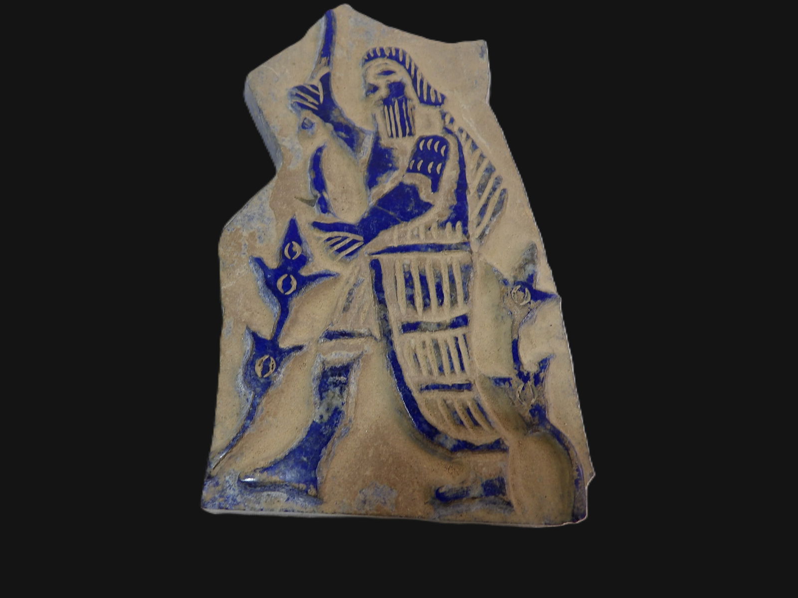 Fragment of Glazed Tile: Fragment of Glazed Tile with Enki Figure. Neo-Babylonian Period. ***We are Not Experts in Ancient Pieces. However, the Consignor of this Item is, and has been, a lifelong collector of