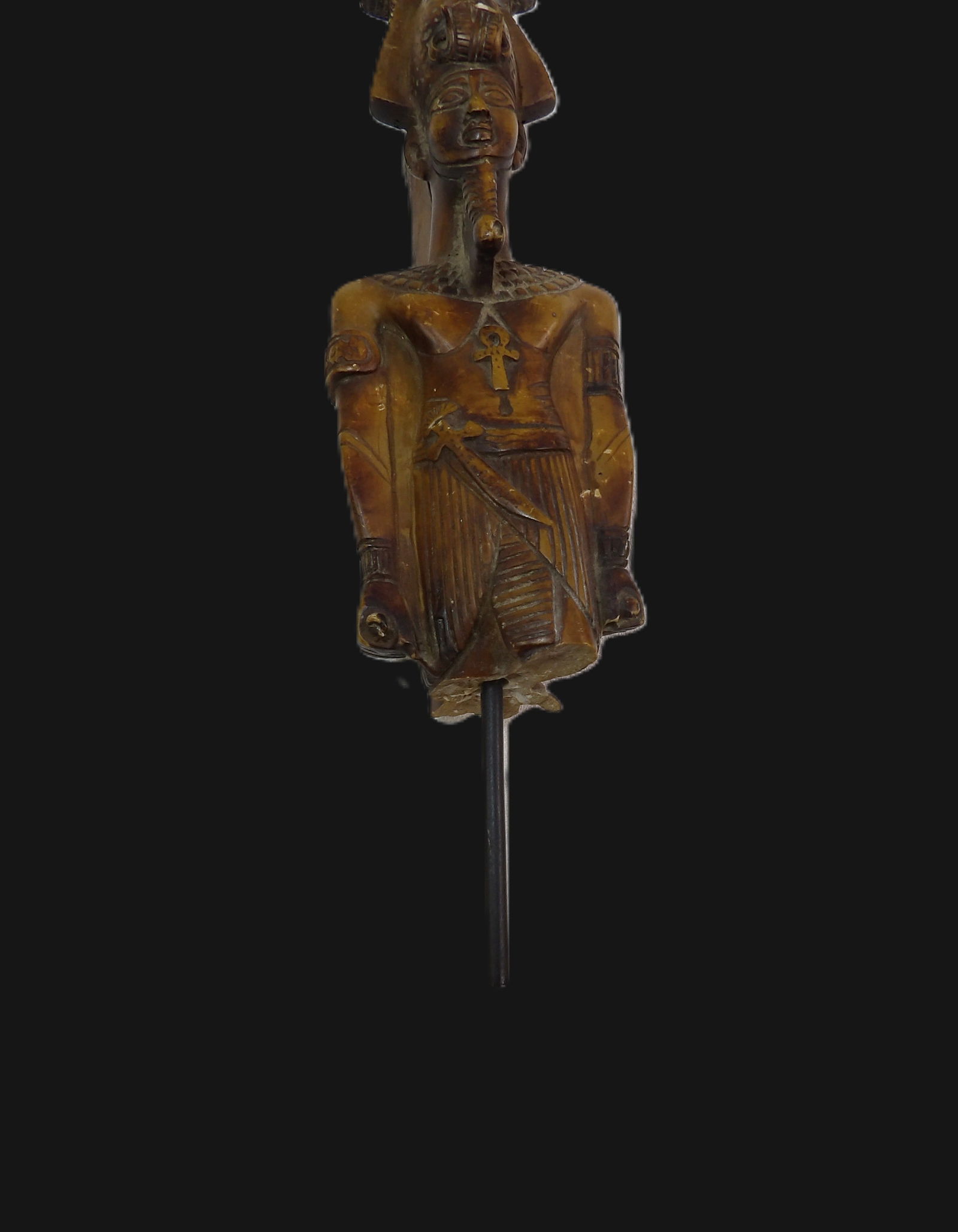 Egyptian Statue: Egyptian God Osiris Statue. Late 20th Century. All measurements approximate. Please see photos for condition and details. Selling as is from 04281.