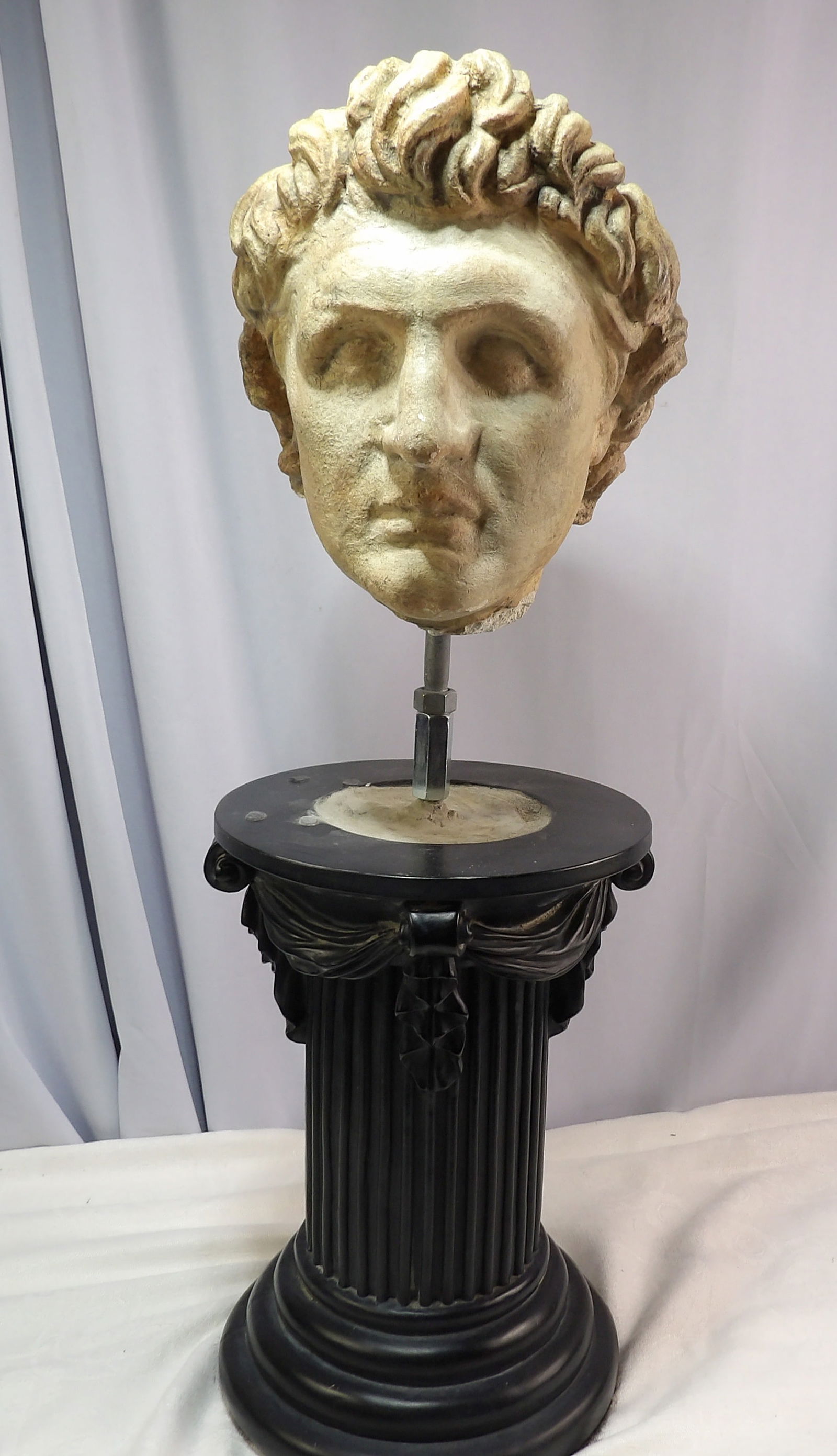 Stone Bust: Stone Bust of a Hellenistic Ruler or Dionysos. Roam Empire. 26" Tall. ***We are Not Experts in Ancient Pieces. However, the Consignor of this Item is, and has been, a lifelong collector of
