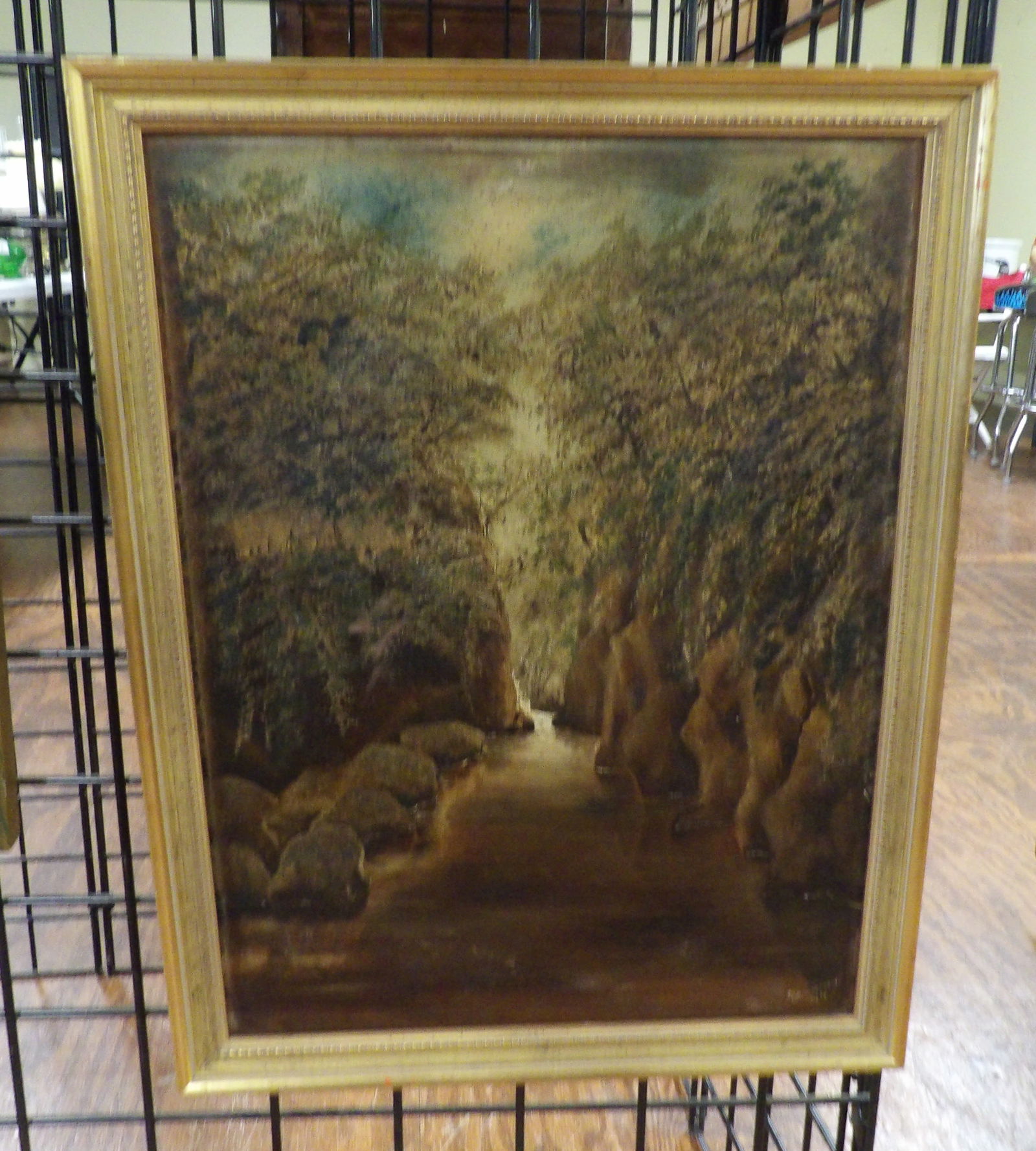 Signed Oil Painting: River Landscape Oil Painting Signed. 17" x 22". All measurements approximate. Please see photos for condition and details. Selling as is from 04281.