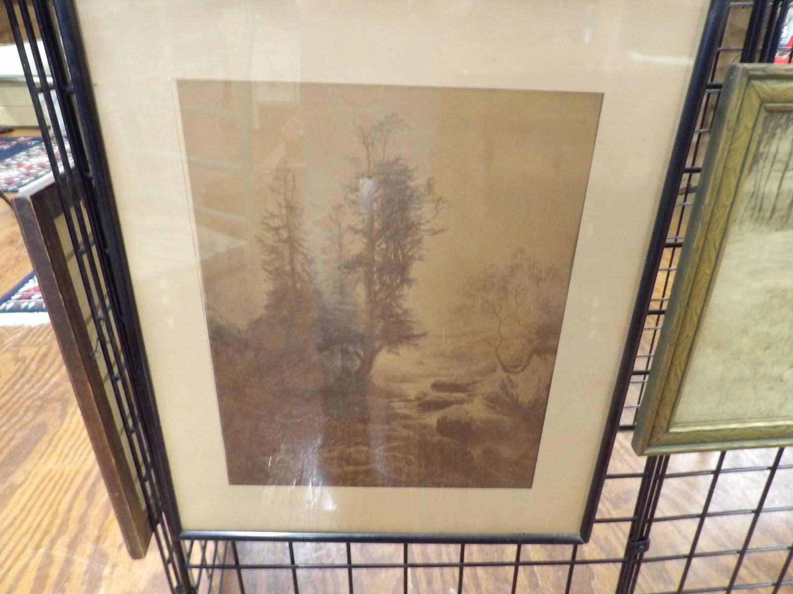 Monochrome Landscape Drawing: Monochrome Landscape Drawing, deaturing Trees and Stream. 20" X 25". All measurements approximate. Please see photos for condition and details. Selling as is from 04281.