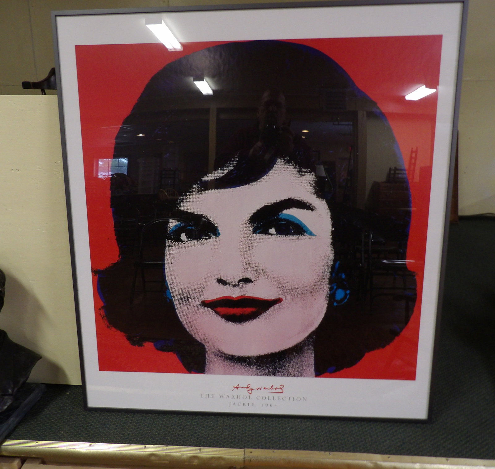 "Jackie" Picture: 40" X 44" "Jackie" Picture, 1964, from the Andy Warhol Collection. All measurements approximate. Please see photos for condition and details. Selling as is from 04281.