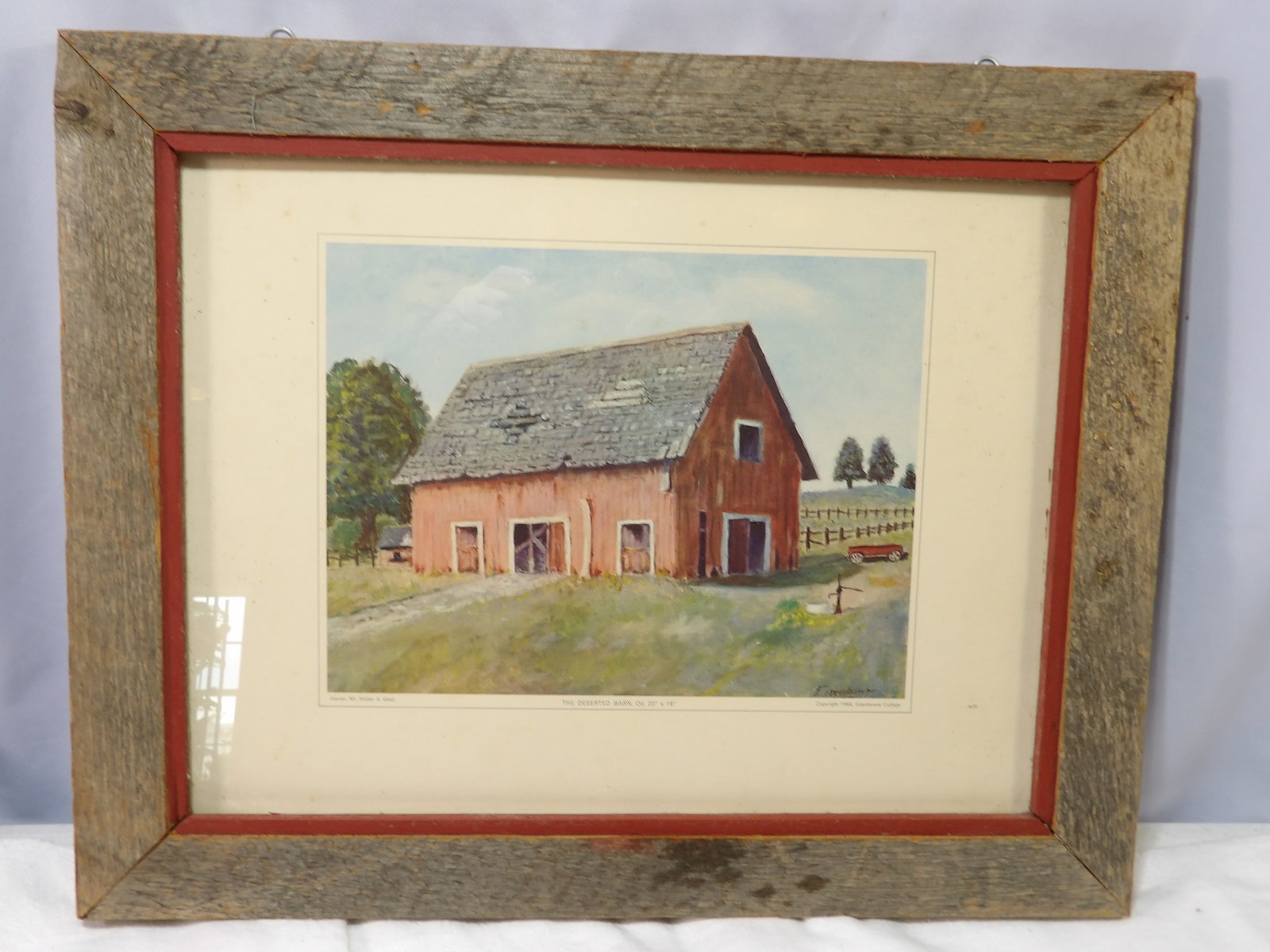 Framed Eisenhower Print: Framed Eisenhower Print of "The Deserted Barn" Oil Painting, 16" x 19". All measurements approximate. Please see photos for condition and details. Selling as is from 04281.