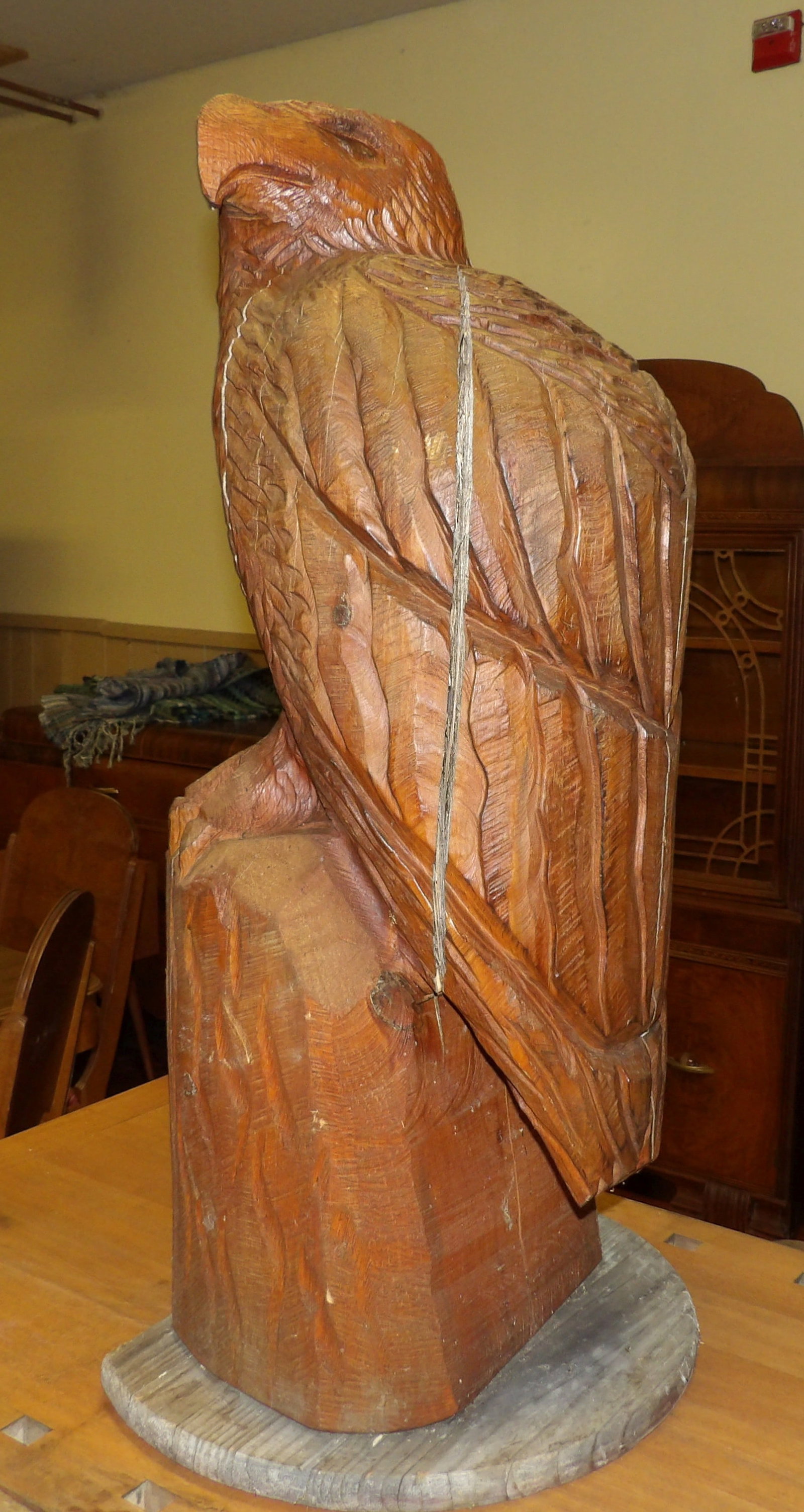 Wooden Eagle: 36" Hand Carved Wooden Eagle. All measurements approximate. Please see photos for condition and details. Selling as is from 04281.
