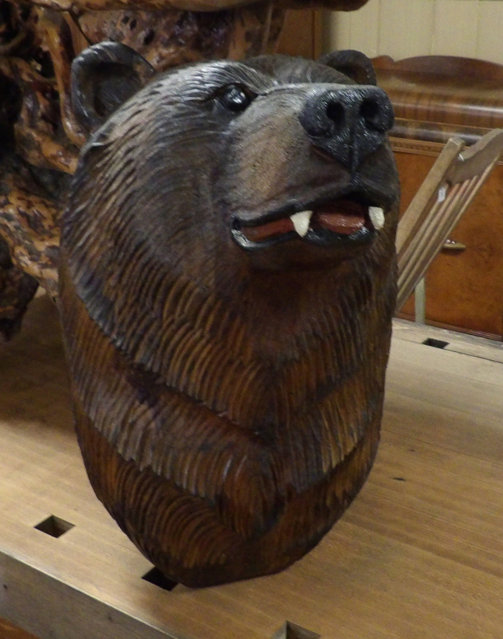 Wooden Bear Sculpture: Hand Carved Wooden Bear Sculpture. All measurements approximate. Please see photos for condition and details. Selling as is from 04281.