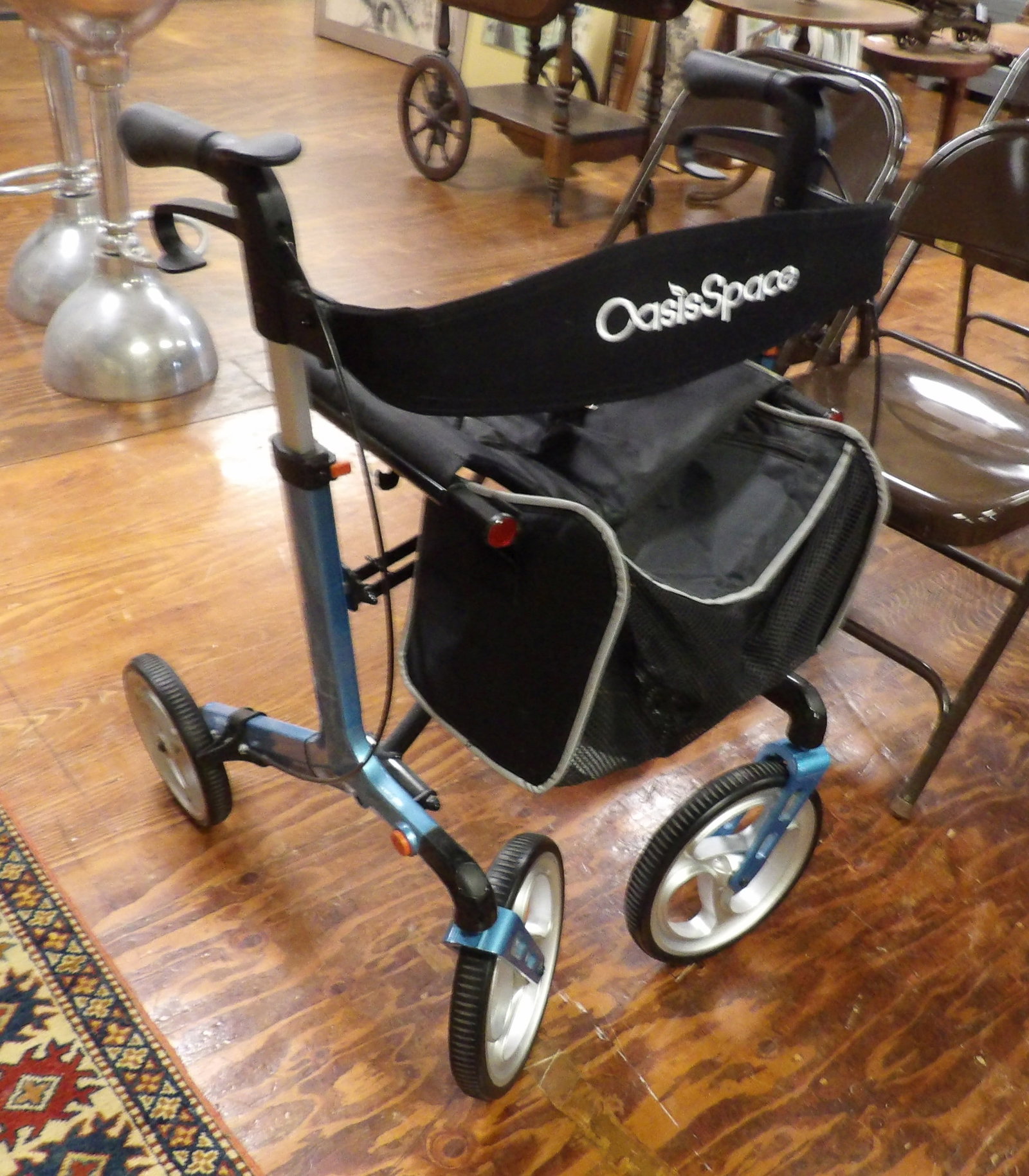 Rollator Walker: Oasis Space Aluminum Rollator Walker with 10" Wheels. All measurements approximate. Please see photos for condition and details. Selling as is from 04281.