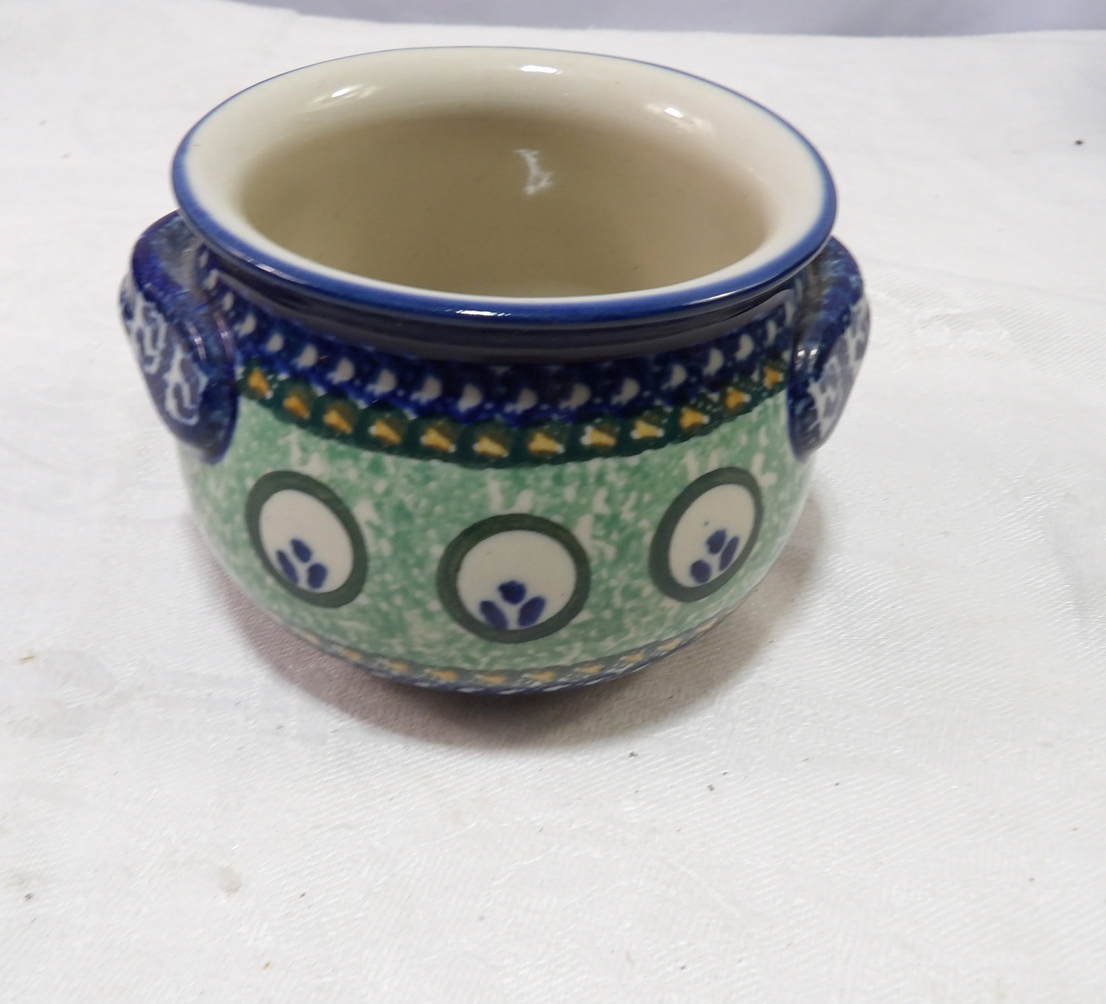 Pottery Bowl: Blue Rose Polish Glass Vase. All measurements approximate. Please see photos for condition and details. Selling as is from 04281.