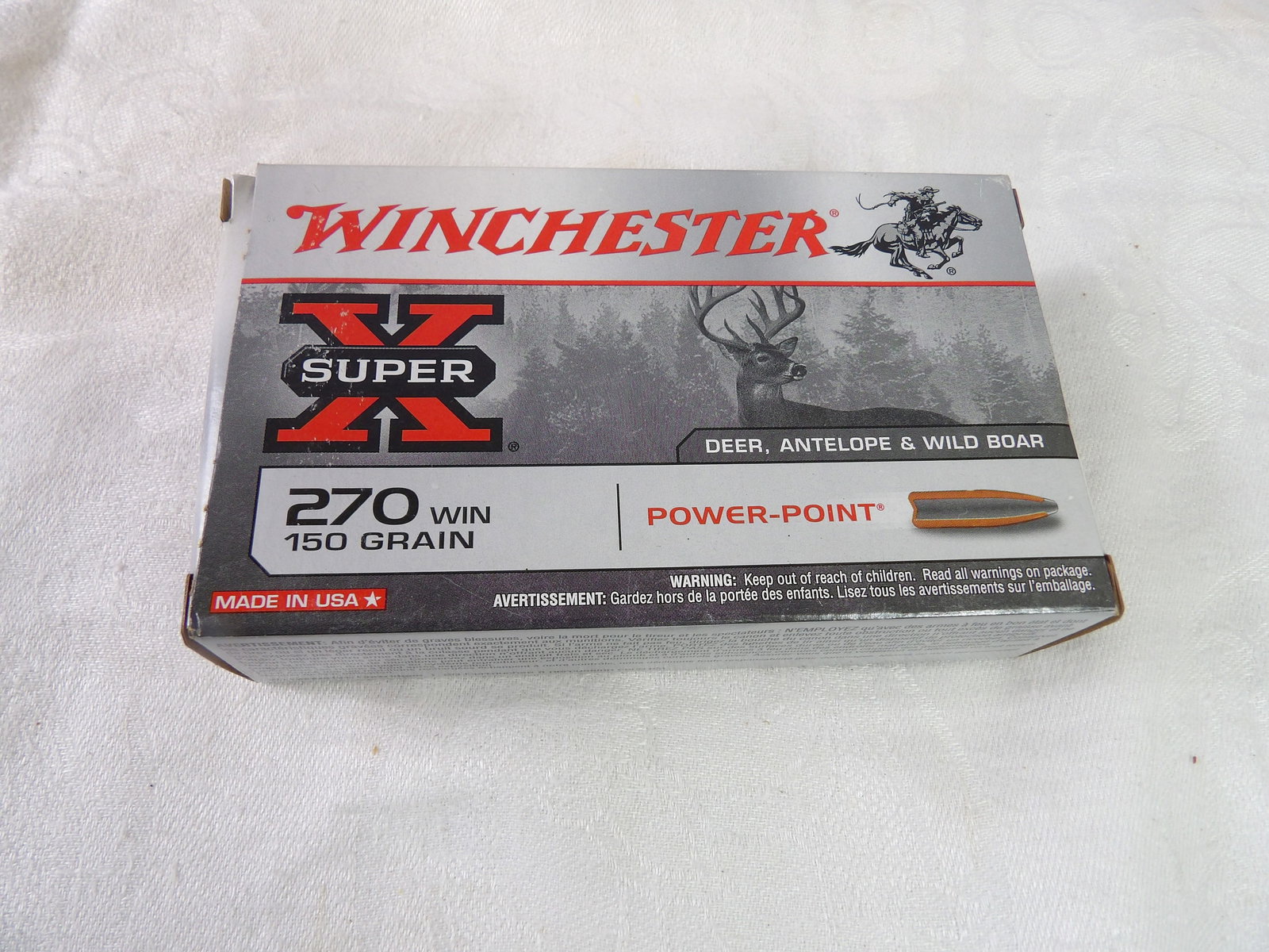 Full Box SuperX 270 Winchester Power Point Ammo: Full Box Winchester Super X 270 Winter 150 Grain Power Point Ammo. All measurements approximate. Please see photos for condition and details. Selling as is from 04281.