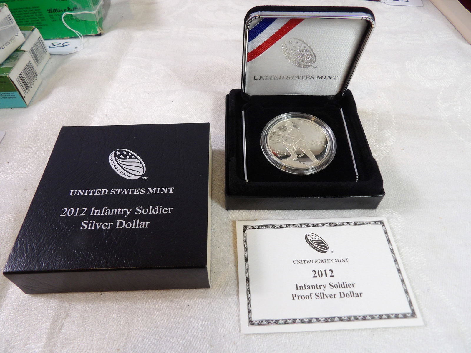 2012 U.S. Mint Infantry Soldier Silver Dollar: 2012 United States Mint Infantry Soldier Silver Dollar. 1 Oz. All measurements approximate. Please see photos for condition and details. Selling as is from 04281.