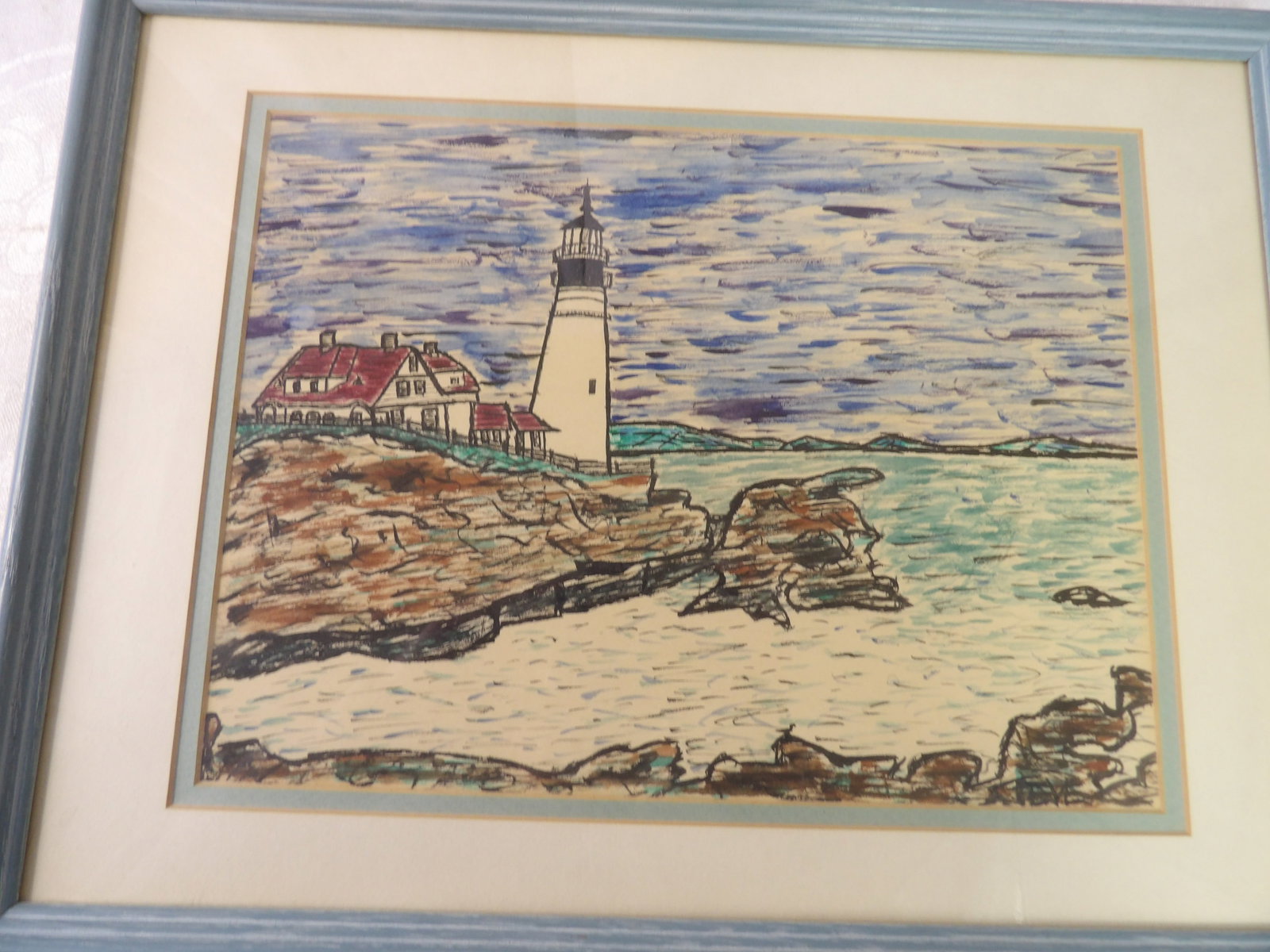 Framed Portland Headlight Watercolor Painting: Framed Portland Headlight Watercolor Painting, 13" X 17". All measurements approximate. Please see photos for condition and details. Selling as is from 04281.