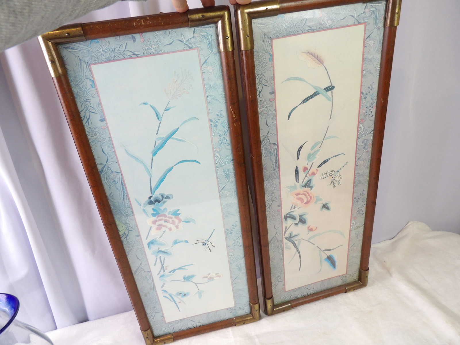 Pair of Prints of Silk Embroidery.: Pair of Prints of Silk Embroideries with Floral Motifs, each 10" X 25". All measurements approximate. Please see photos for condition and details. Selling as is from 04281.