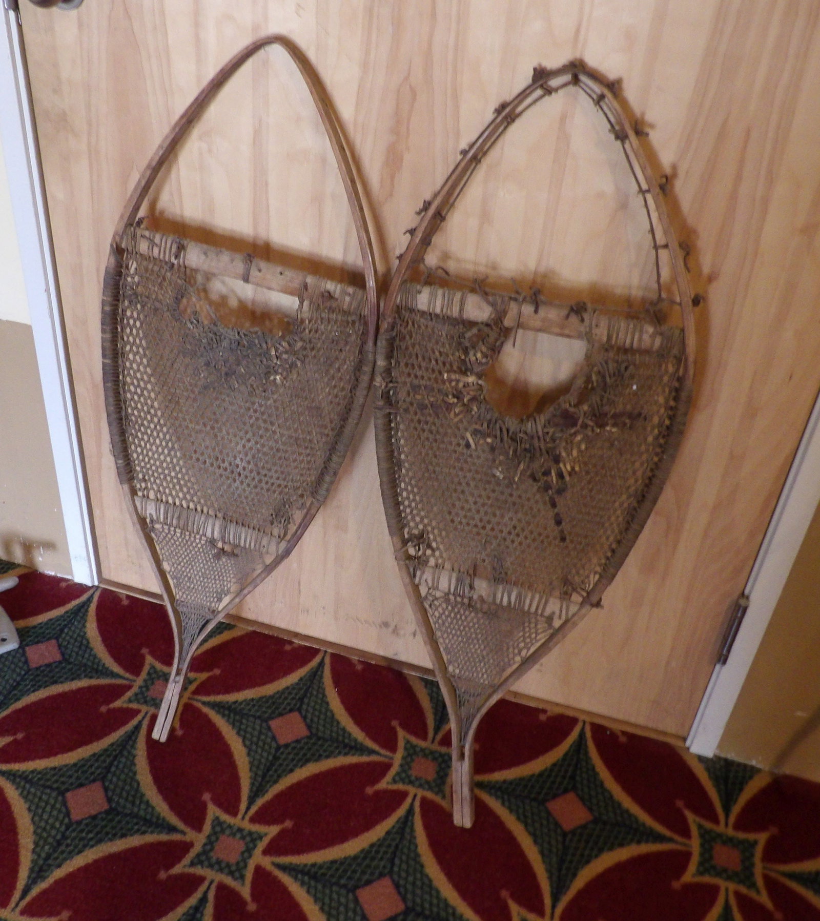 Early Native American Snowshoes 40": Early Set of Native American Made Snowshoes, 40" Long. All measurements approximate. Please see photos for condition and details. Selling as is from 04281.