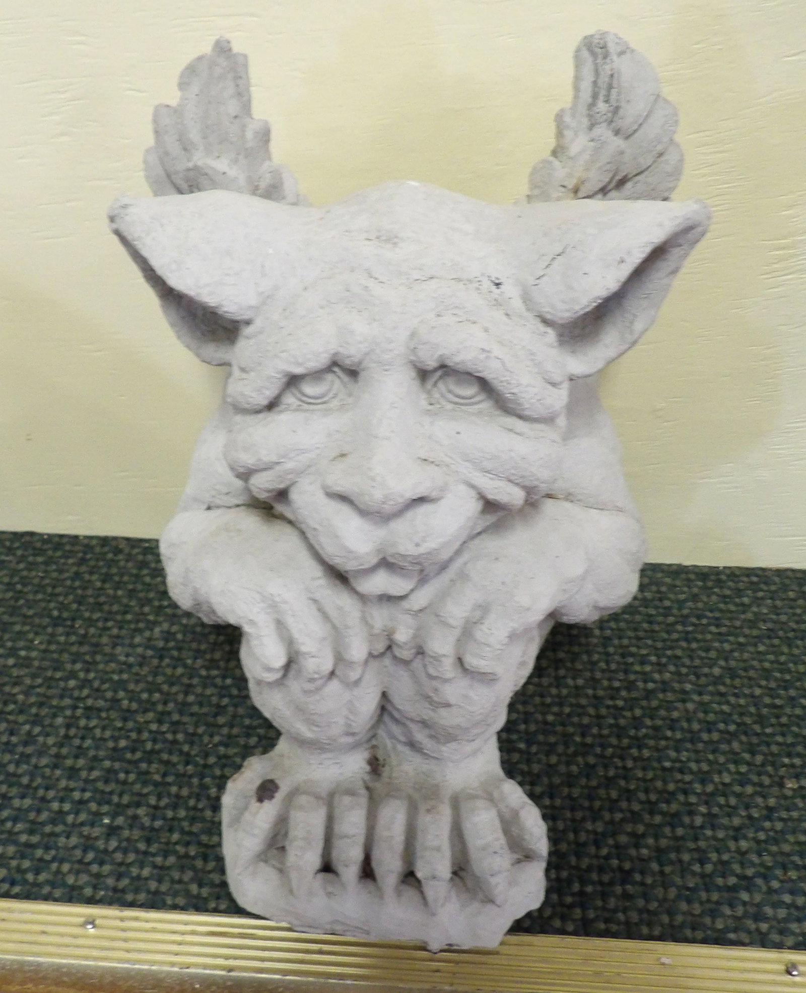 12" Gargoyle Statue: 12" Concrete Winged Gargoyle Garden Statue. All measurements approximate. Please see photos for condition and details. Selling as is from 04281.