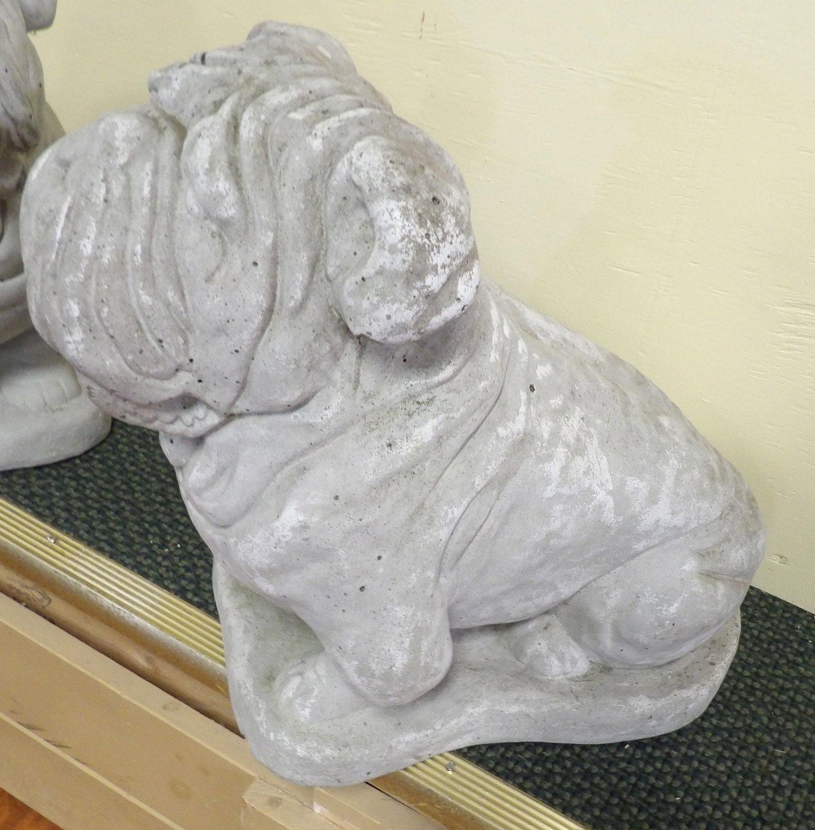 14" Bulldog Garden Statue: 14" Concrete Bulldog Garden Statue. All measurements approximate. Please see photos for condition and details. Selling as is from 04281.