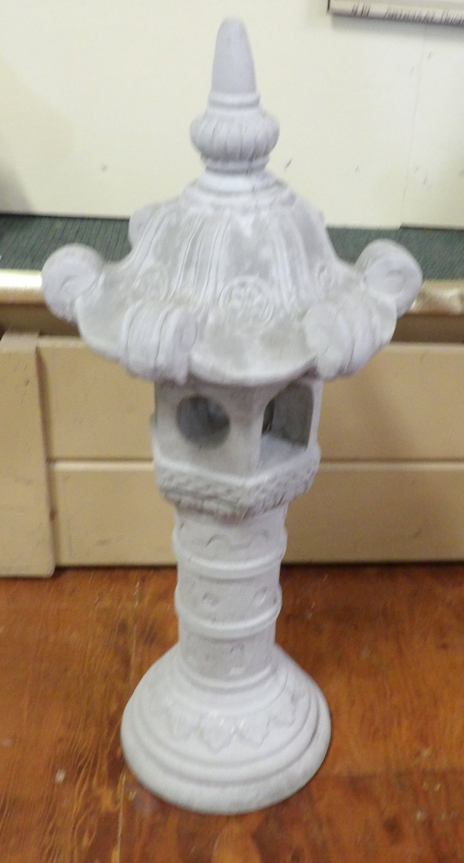 28" Stone Pagoda Lantern: 28" Concrete Japanese Style Stone Pagoda Lantern. All measurements approximate. Please see photos for condition and details. Selling as is from 04281.