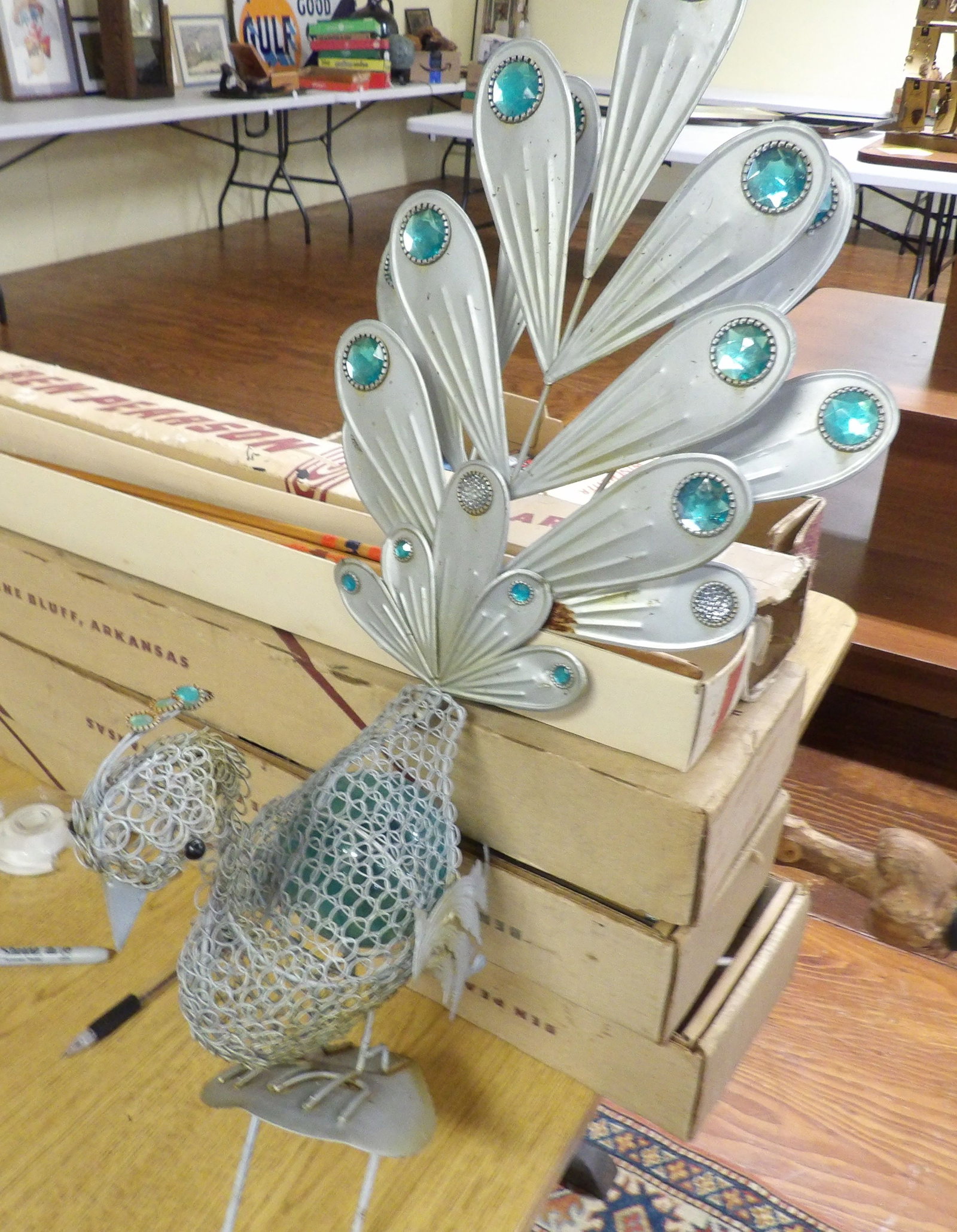 Wire Peacock Garden Sculpture: 26" Wire Peacock Garden Sculpture with Rhinestone Accents. All measurements approximate. Please see photos for condition and details. Selling as is from 04281.