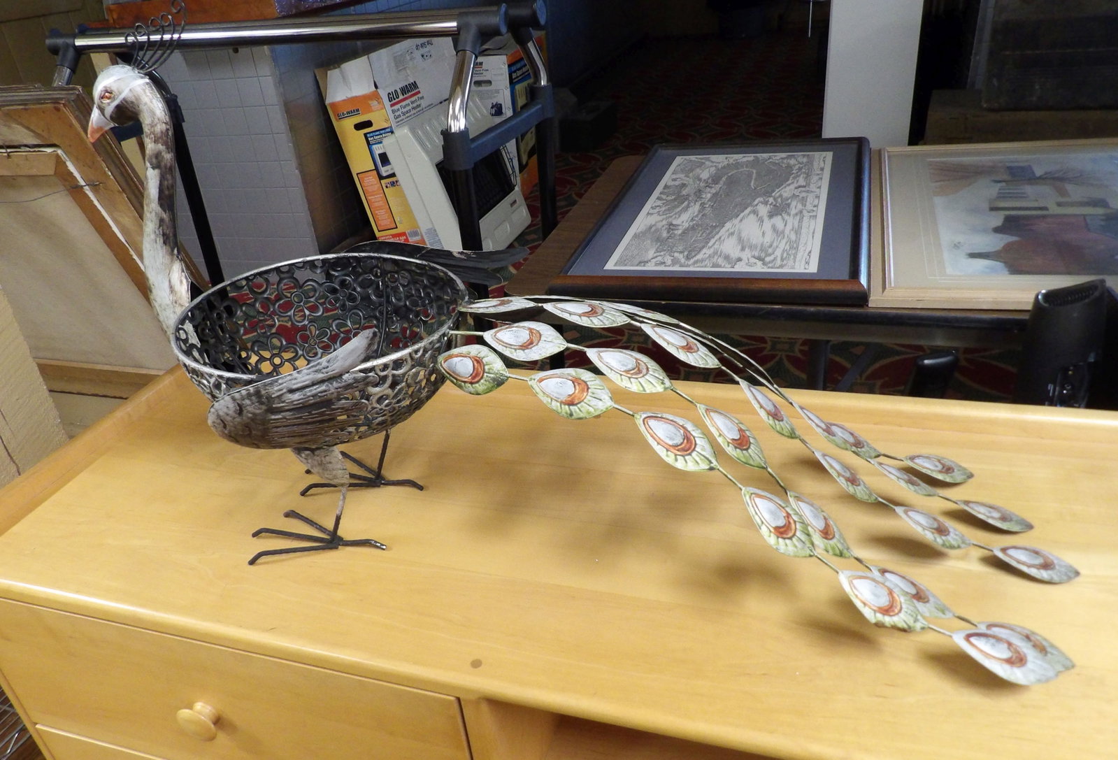 Peacock Yard Art: Metal Peacock Yard Art Decorative Piece, 36" Long. All measurements approximate. Please see photos for condition and details. Selling as is from 04281.