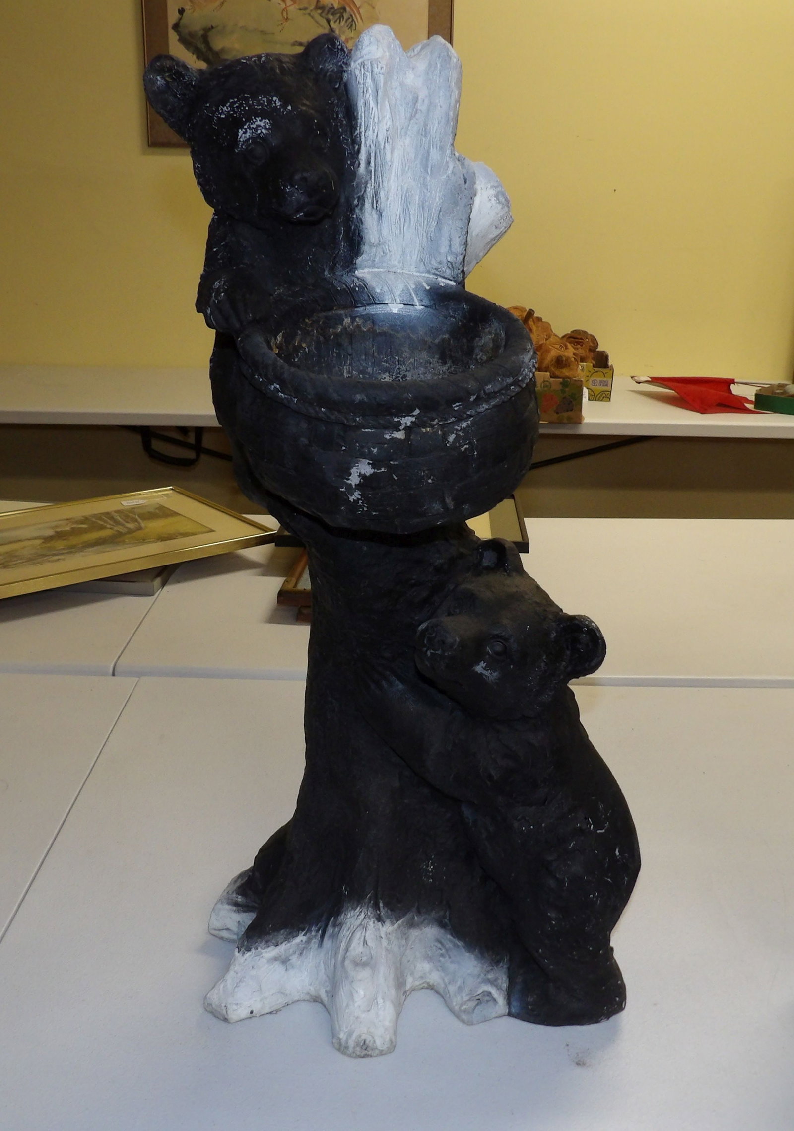 Black Bear Garden Statue: 27" Tall Black Bear Family Outdoor Garden Statue, Ceramic or Resin. All measurements approximate. Please see photos for condition and details. Selling as is from 04281.