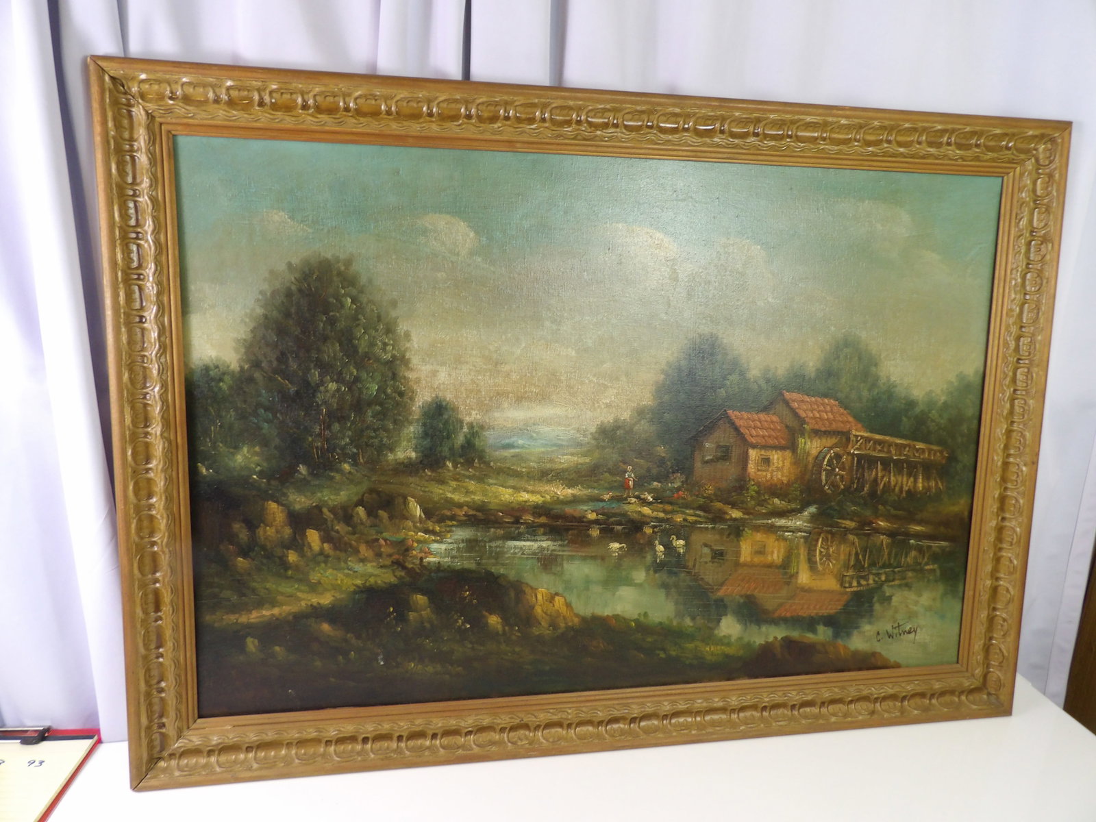 Oil Painting by "Witney": Oil Painting by "Witney" 28" X 40" Beautiful Wooden Frame. All measurements approximate. Please see photos for condition and details. Selling as is from 04281.