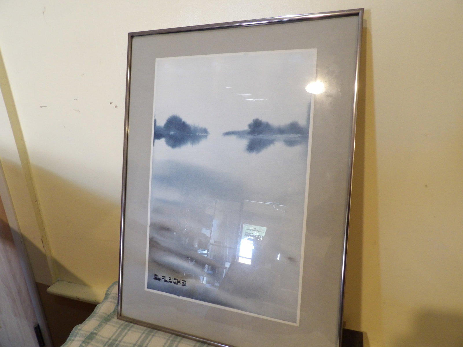 Abstract Watercolor of Lake: Abstract Watercolor of a Lake, Signed by Artist. All measurements approximate. Please see photos for condition and details. Selling as is from 04281.