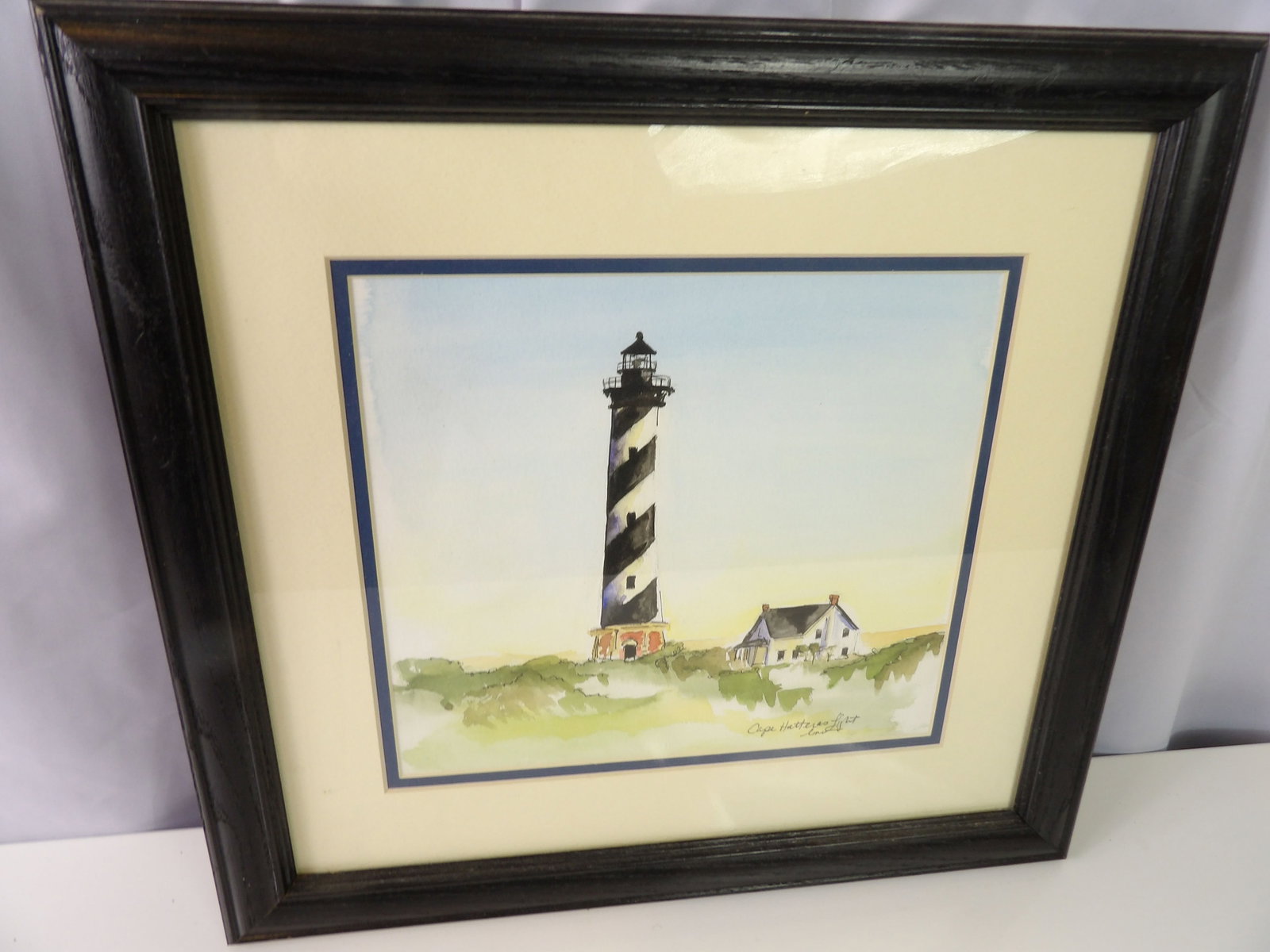 Cape Hatteras Lighthouse Water Color Painting: Cape Hatteras Lighthouse Water Color Painting, 14" X 15". All measurements approximate. Please see photos for condition and details. Selling as is from 04281.