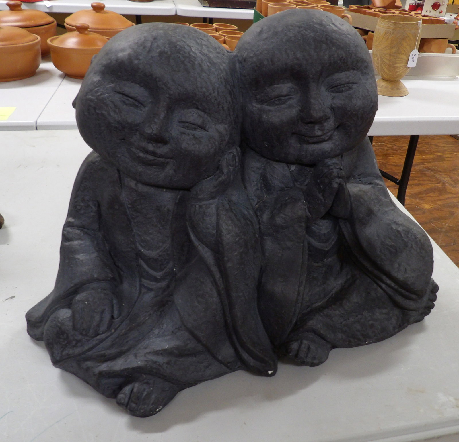 Pair of Monk Statues: 11" Pair of Jizo Monk Statues, Resin. All measurements approximate. Please see photos for condition and details. Selling as is from 04281.