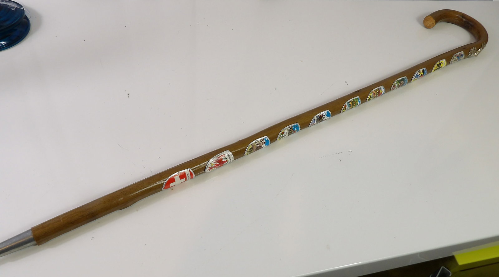 Early West German Cane: Early Cane from West Germany with Souvenir Badges. All measurements approximate. Please see photos for condition and details. Selling as is from 04281.