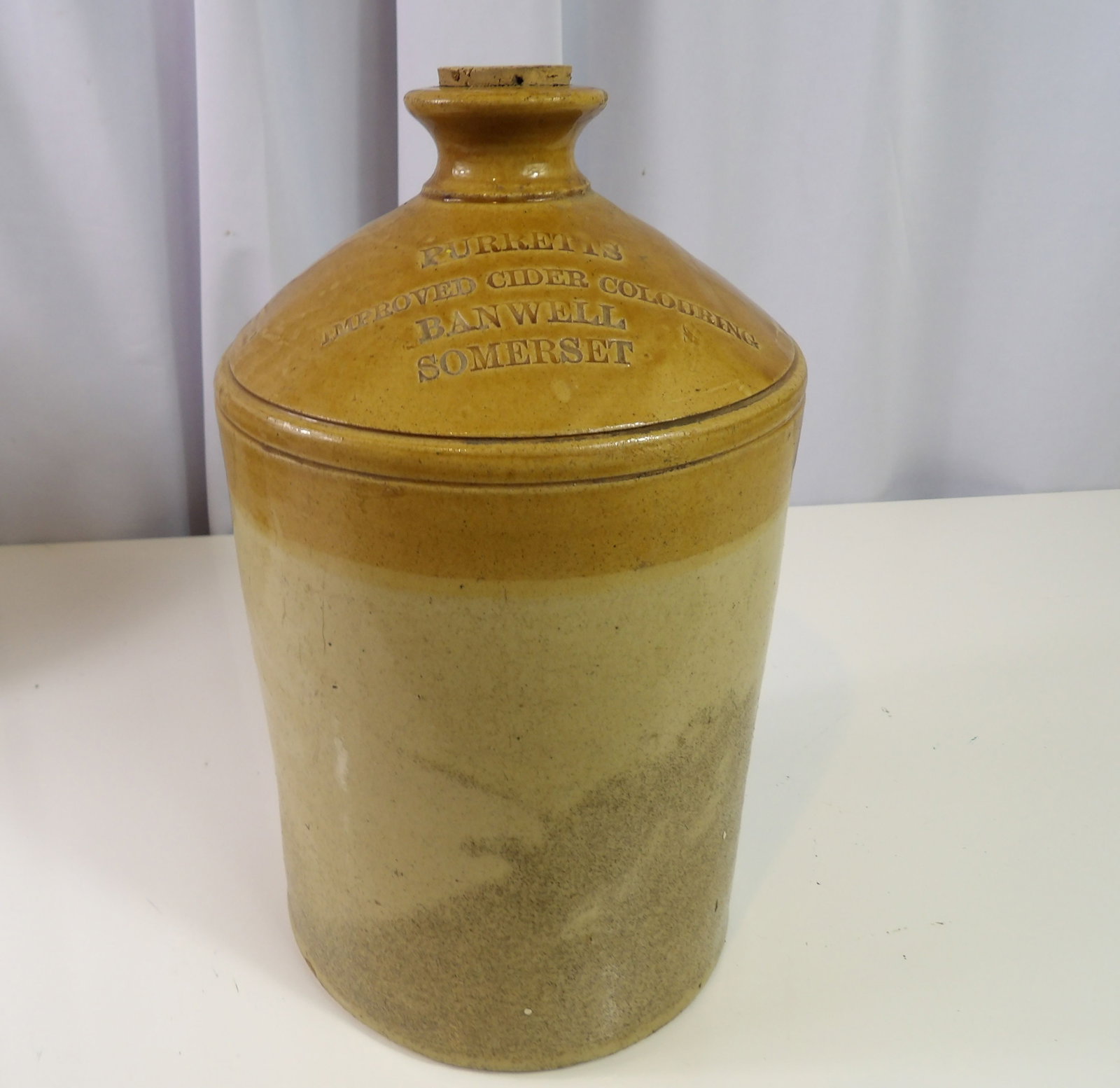 Antique Purrets Improved Cider Colouring Stoneware Jug: Antique Stoneware Jug, Purrets Improved Cider Colouring. All measurements approximate. Please see photos for condition and details. Selling as is from 04281.