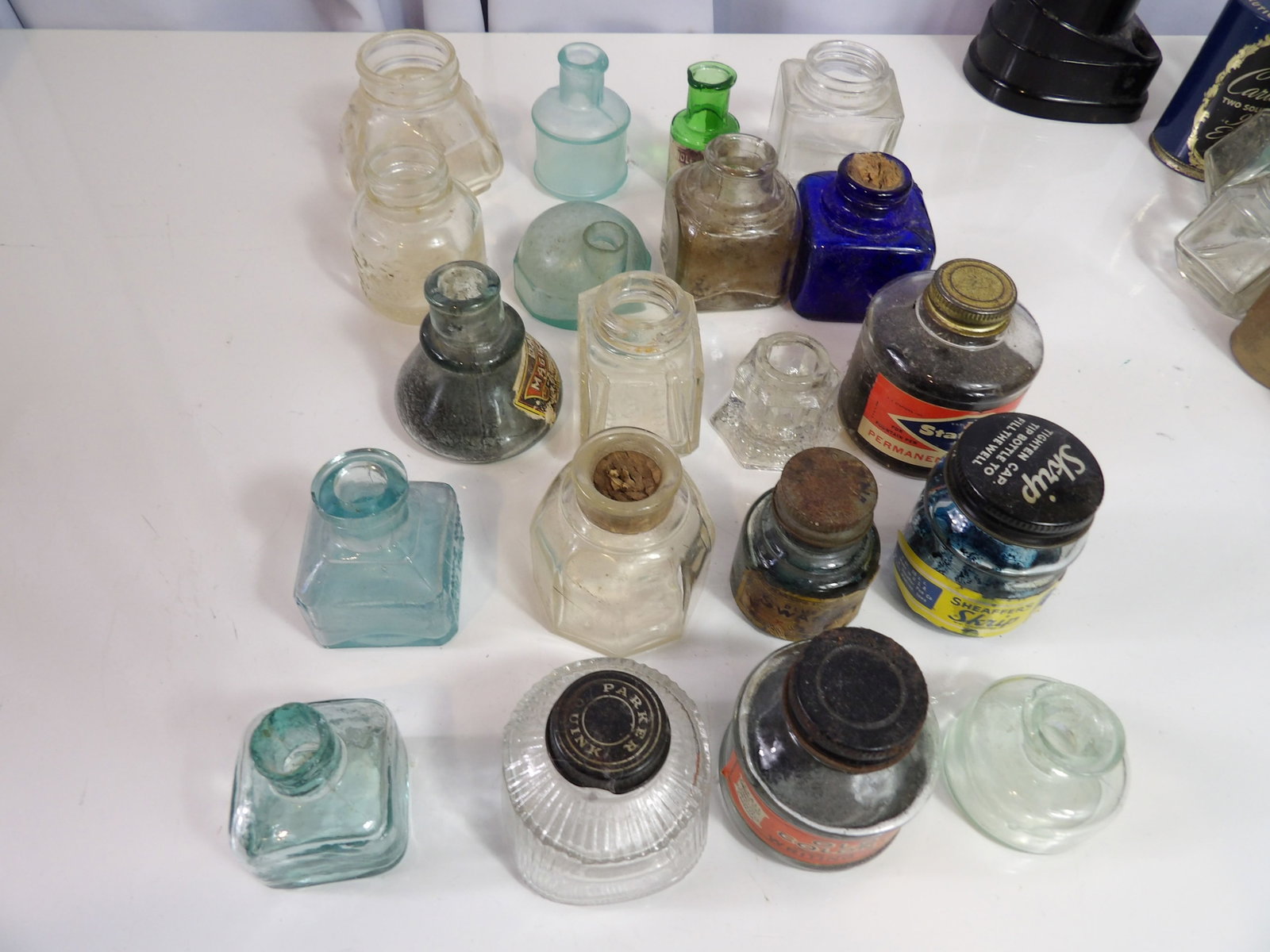 Collection of 20 Vintage Ink Bottles: Collection of 20 Vintage Ink Bottles. All measurements approximate. Please see photos for condition and details. Selling as is from 04281.