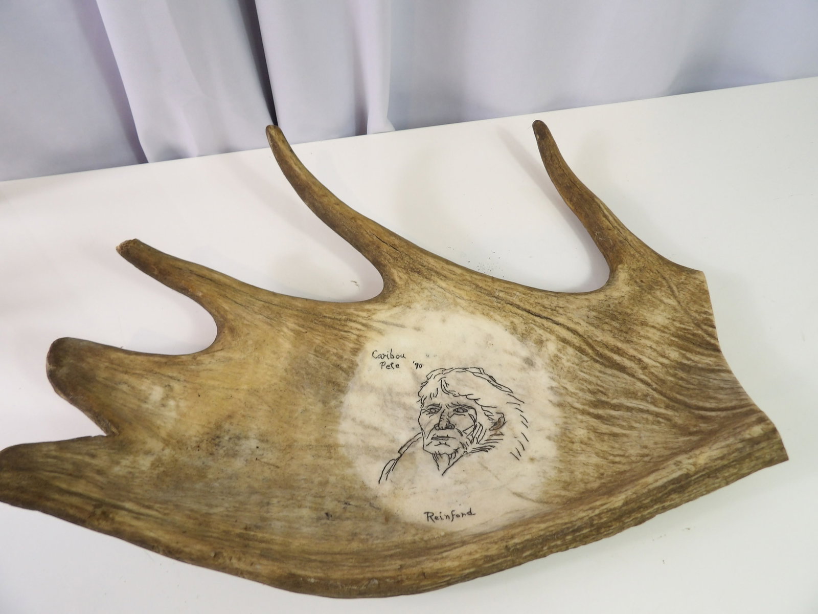 Moose Antler Carving, signed Rainford (1 of 5)