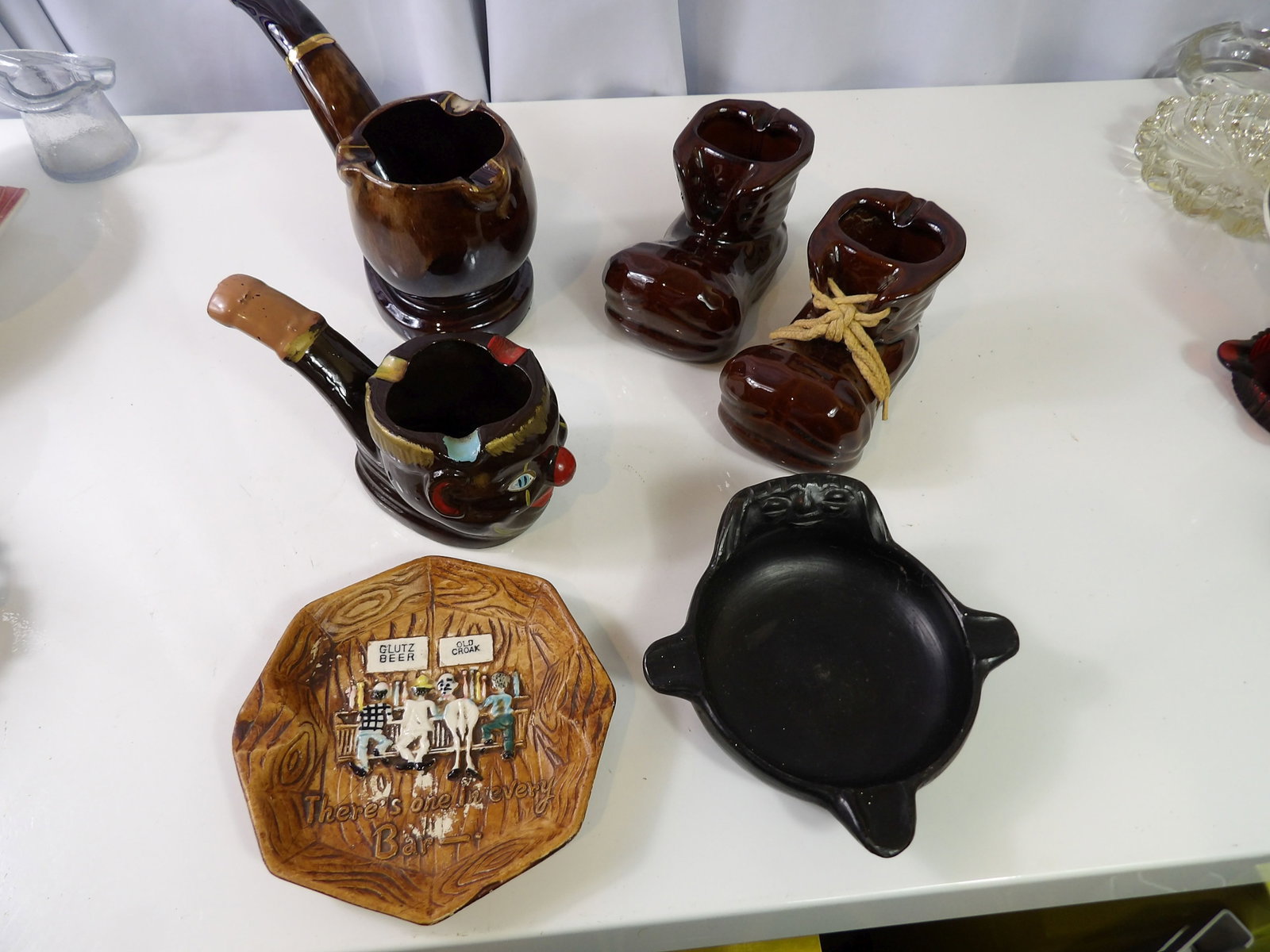 6 PCS.-Figural Ashtrays: Lot of 6 Unique Figural Ashtrays. All measurements approximate. Please see photos for condition and details. Selling as is from 04281.