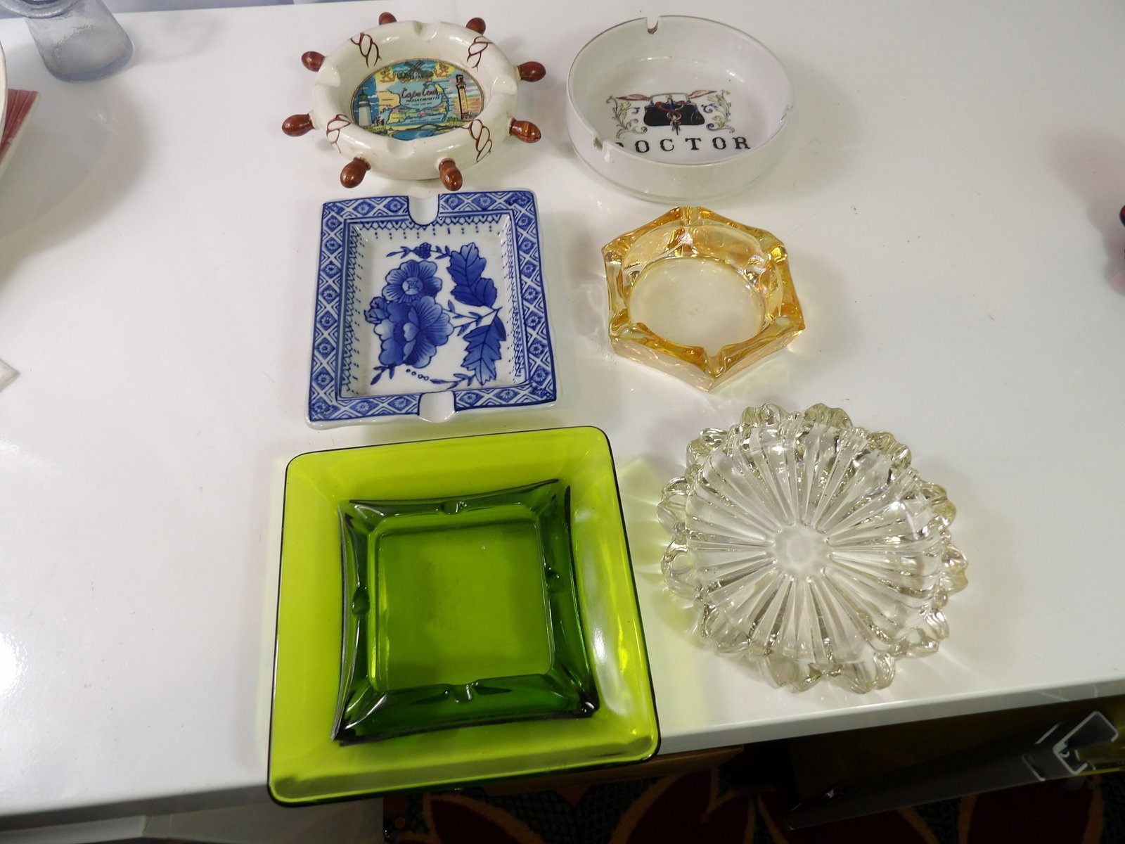 6 PCS.-Early Ashtrays: Lot of 6 Early Ashtrays. All measurements approximate. Please see photos for condition and details. Selling as is from 04281.