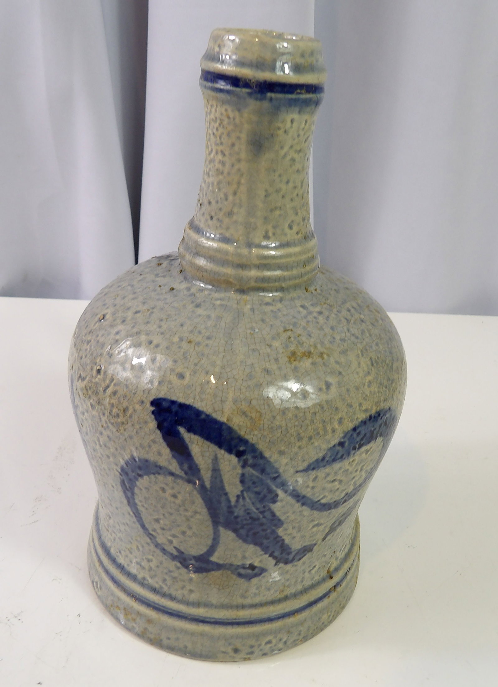 Antique Stoneware Jug with Cobalt Decoration: Antique Stoneware Jug with Cobalt Blue Decoration. All measurements approximate. Please see photos for condition and details. Selling as is from 04281.