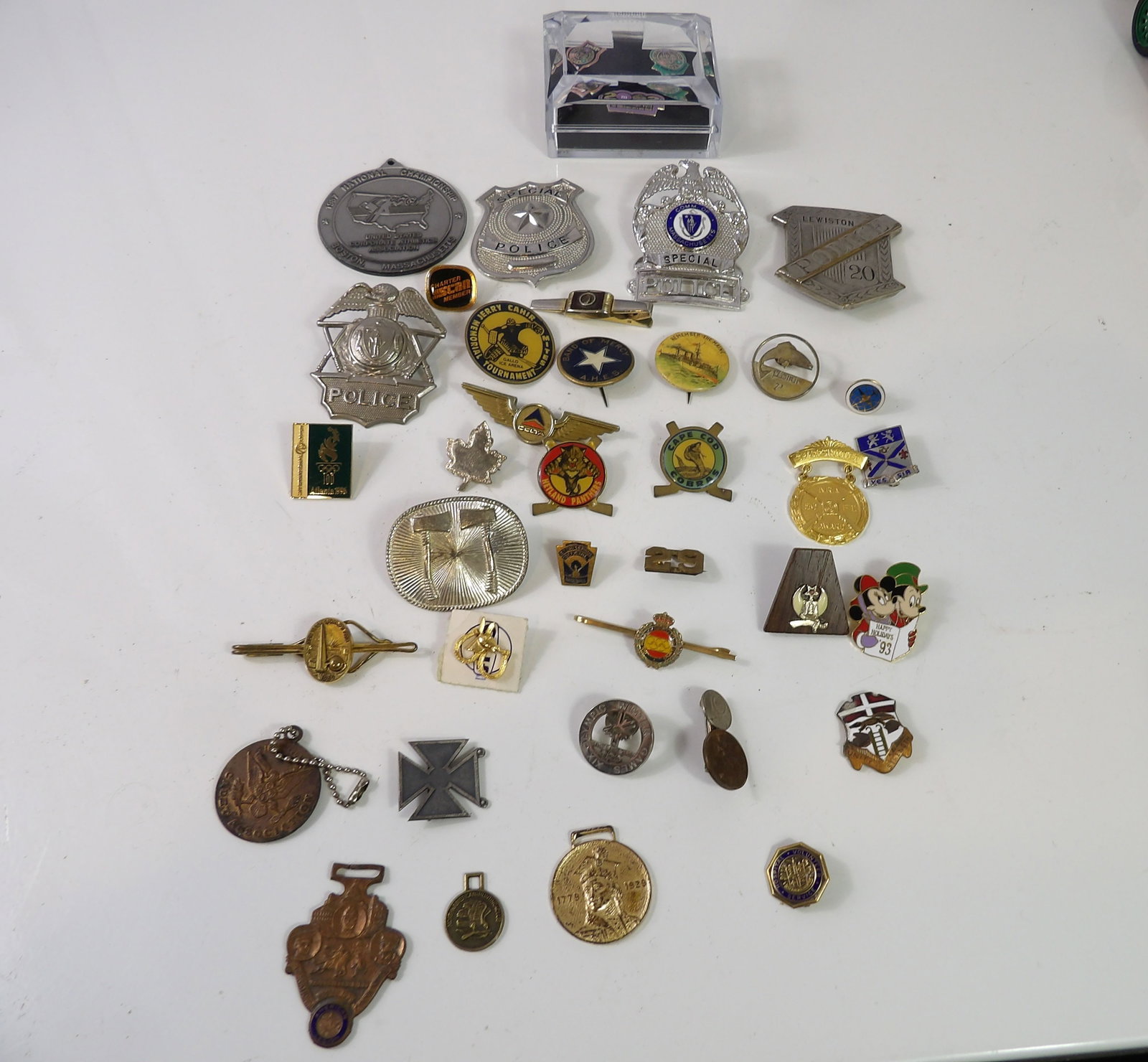 Assorted Pins and Badges: Lot of Assorted Badges and Pins. All measurements approximate. Please see photos for condition and details. Selling as is from 04281.