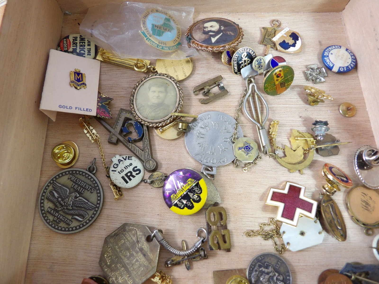 Cigar Box with Misc. Pins (1 of 5)
