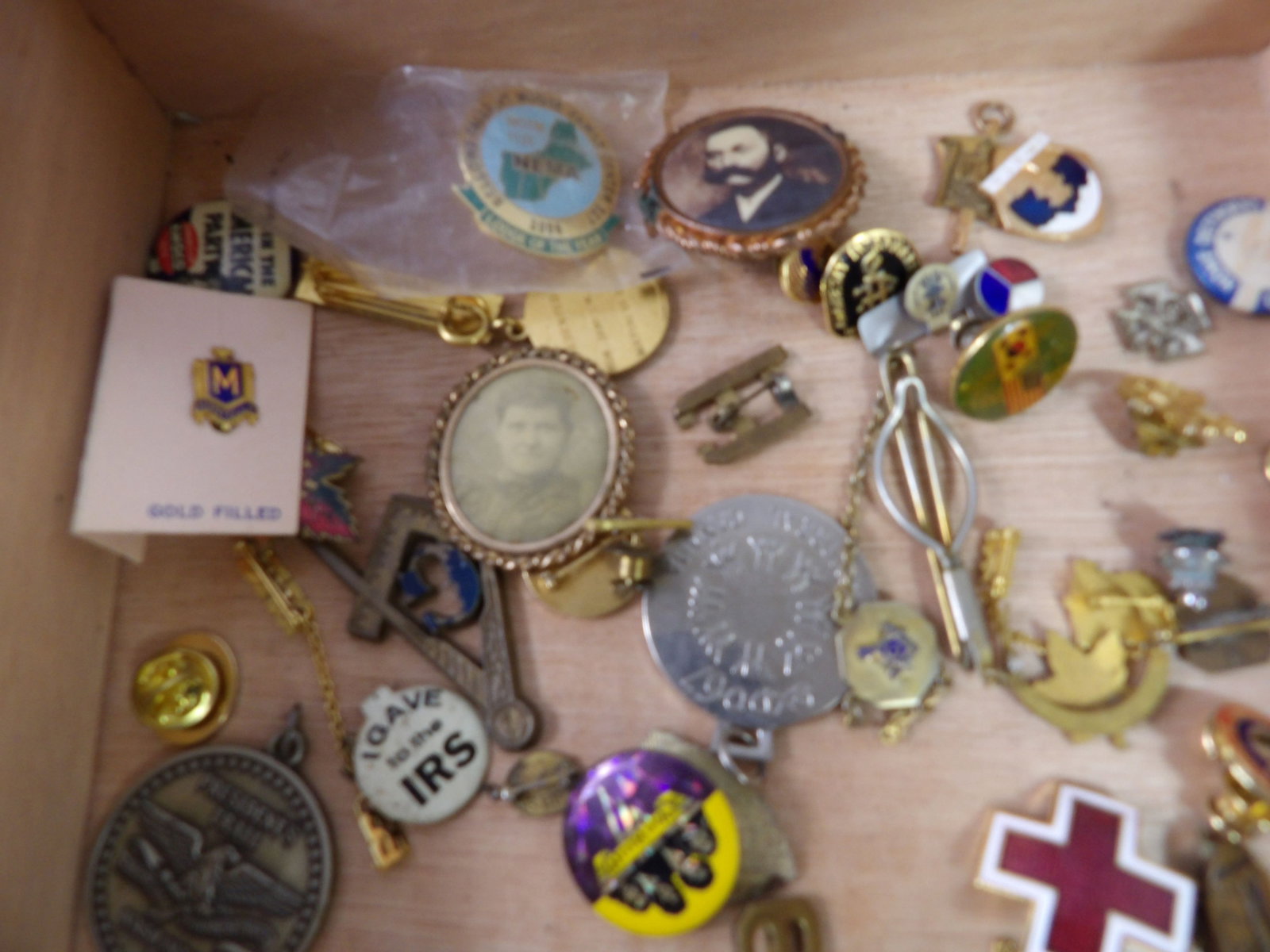 Cigar Box with Misc. Pins - 3