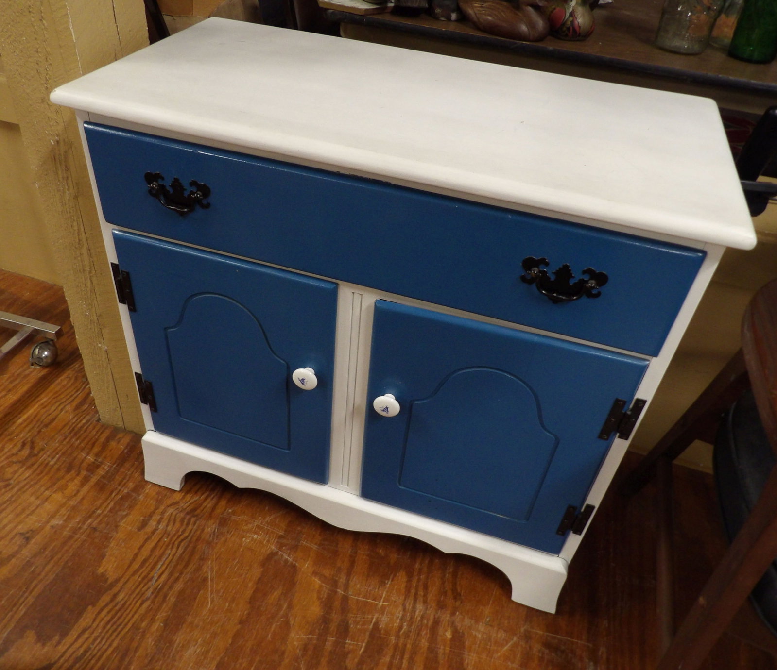Two Door Cabinet with Drawer: Painted Two Door Cabinet with Drawer, Made By Temple Stuart. All measurements approximate. Please see photos for condition and details. Selling as is from 04281.