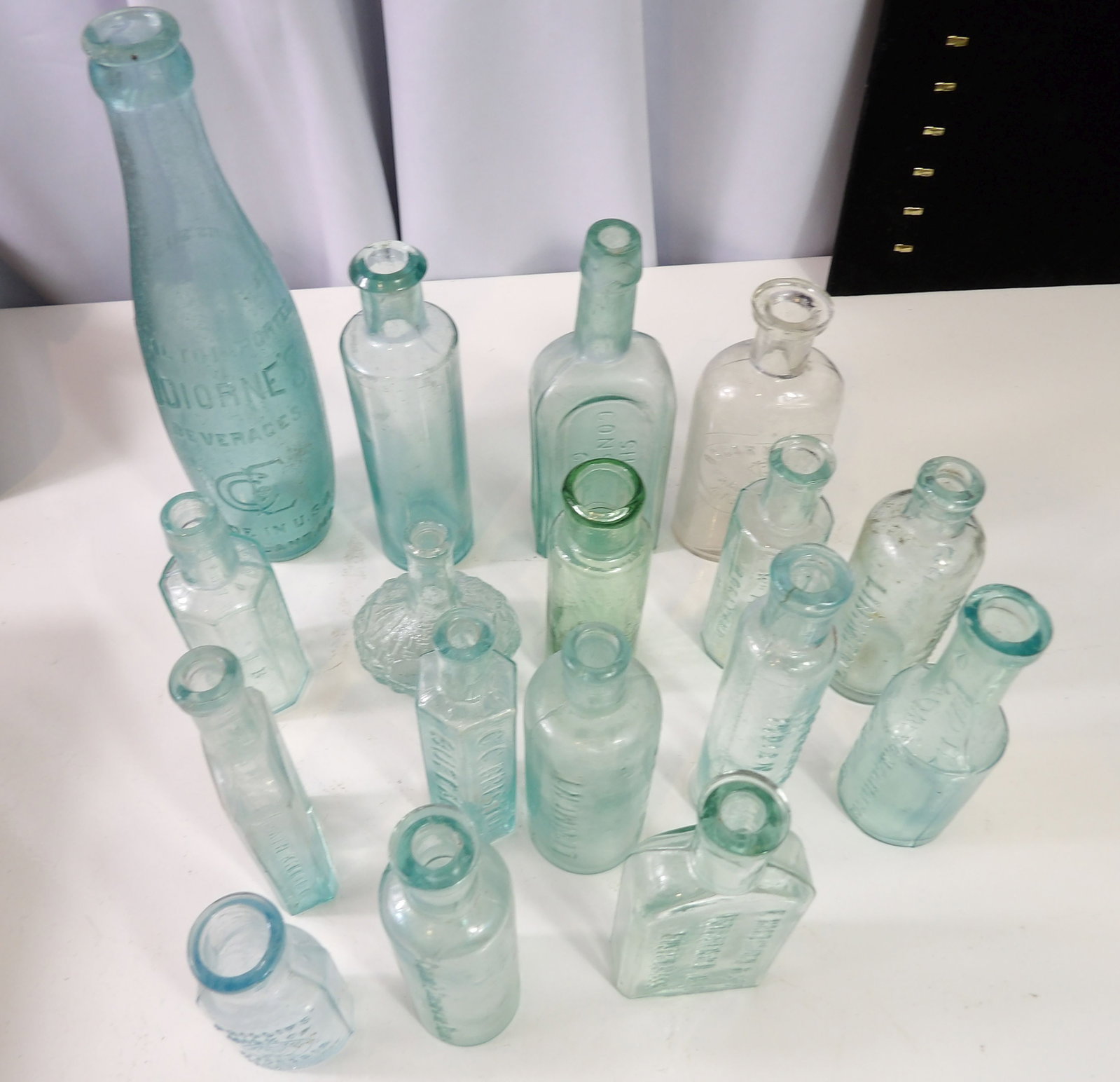 17 PCS.-Vintage Bottles: Lot of 17 Vintage Bottles. All measurements approximate. Please see photos for condition and details. Selling as is from 04281.