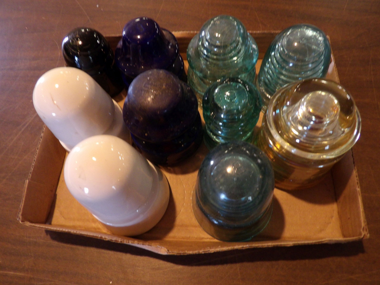 10 PCS.-Glass Insulators: Lot of 10 Glass Insulators. All measurements approximate. Please see photos for condition and details. Selling as is from 04281.